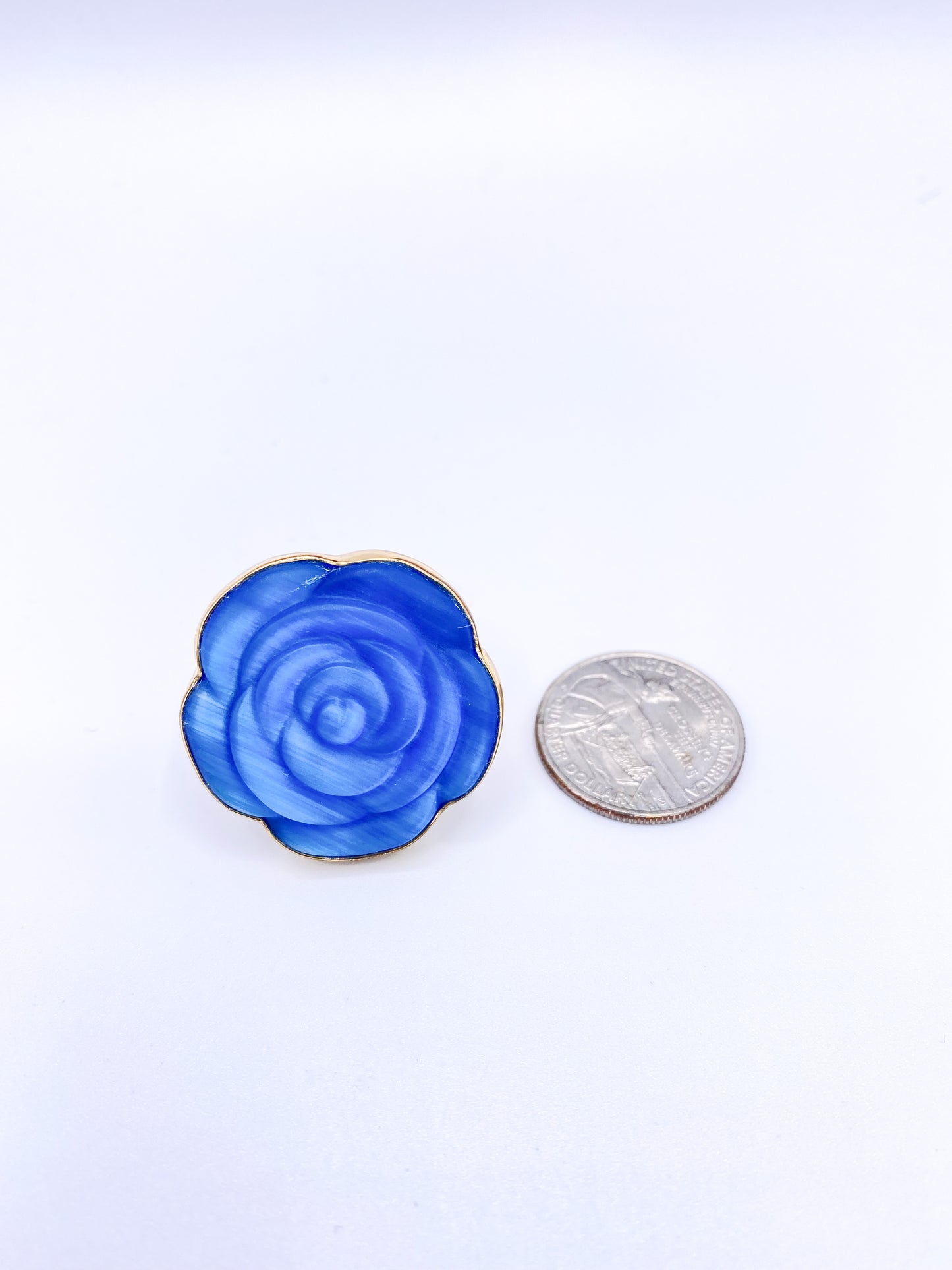 Blue Fiber Optic Rose Adjustable Ring - Alchemia