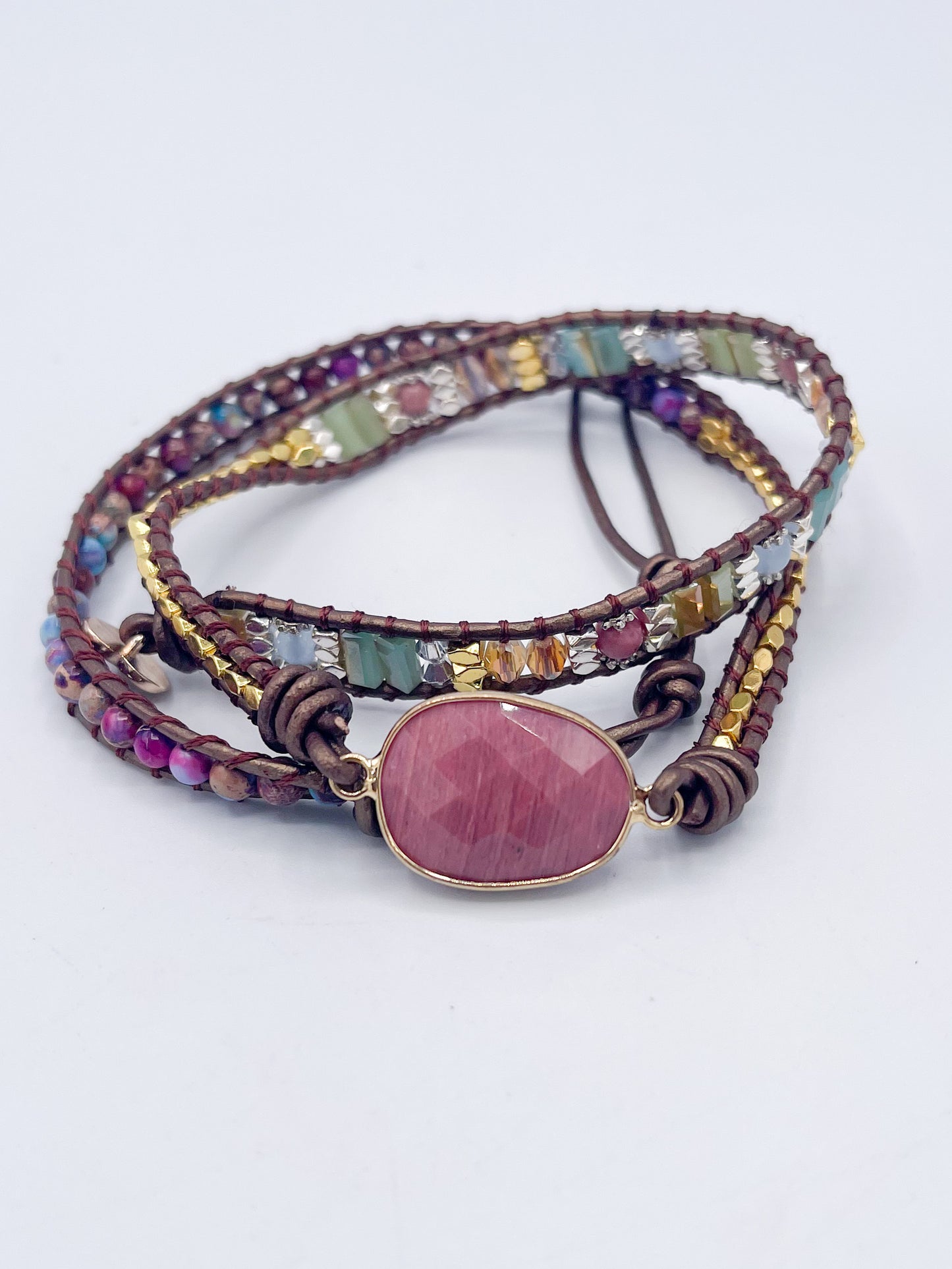 Rhodonite Multi Stone Wrap Bracelet