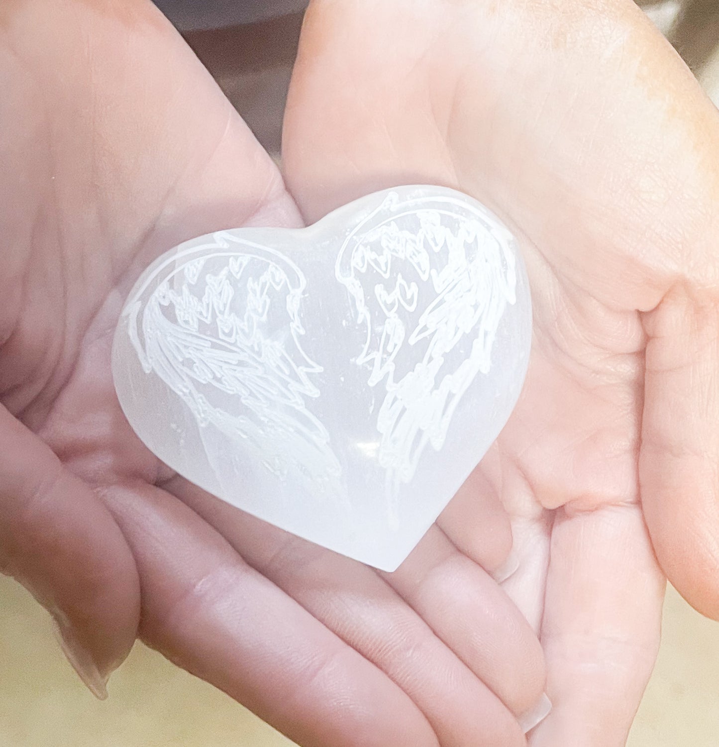 Selenite Heart With Angel Wings