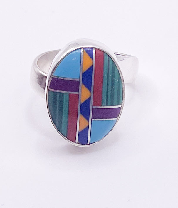 Vertical Inlay Adjustable Silver Rings-Solid Sterling Silver