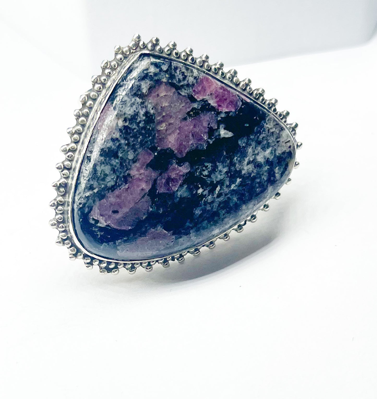 Tear Drop Ruby In Granite Flex Cuff Statement ring-Solid Sterling Silver