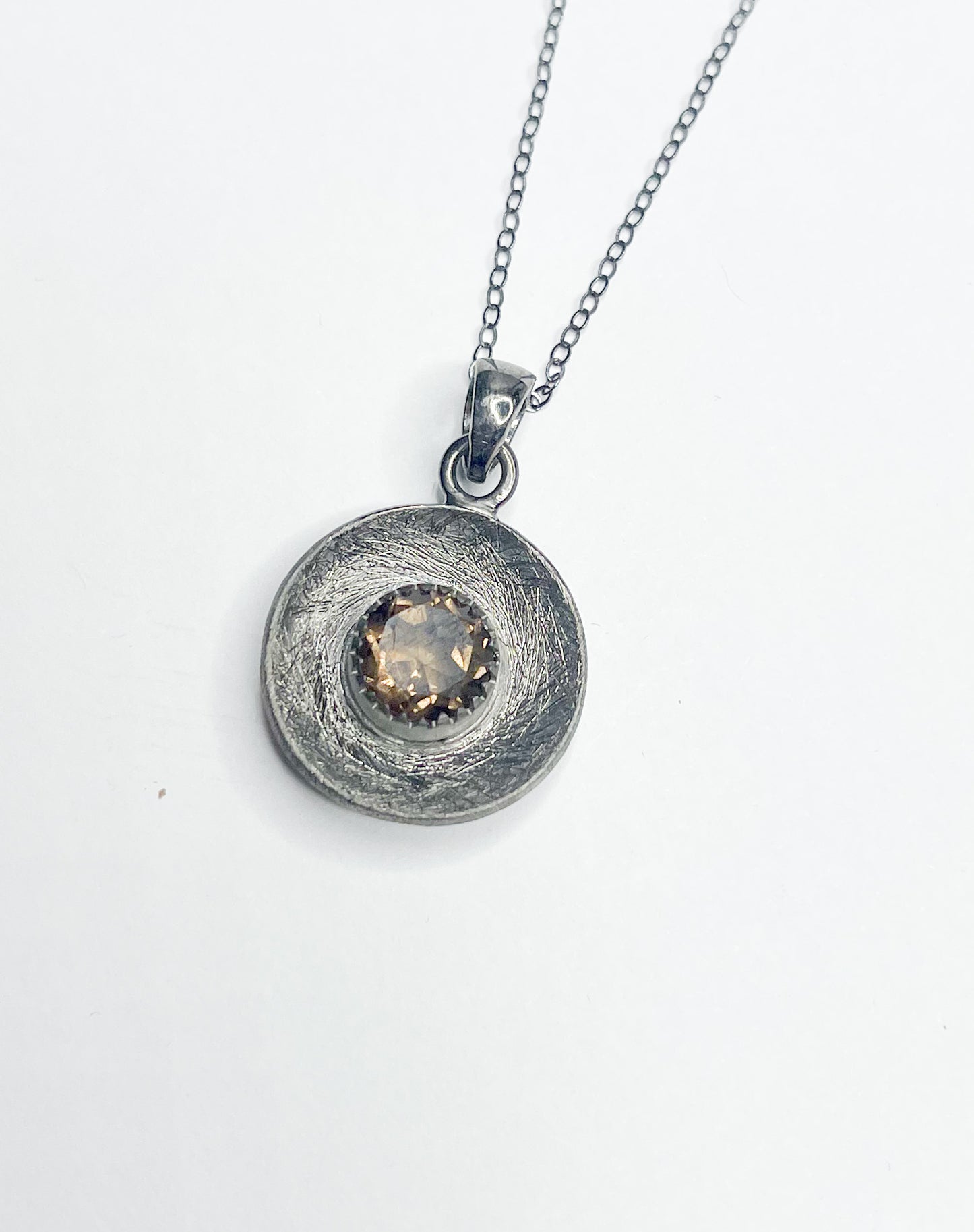 Smokey Oxidized Round Pendant-Solid Sterling Silver