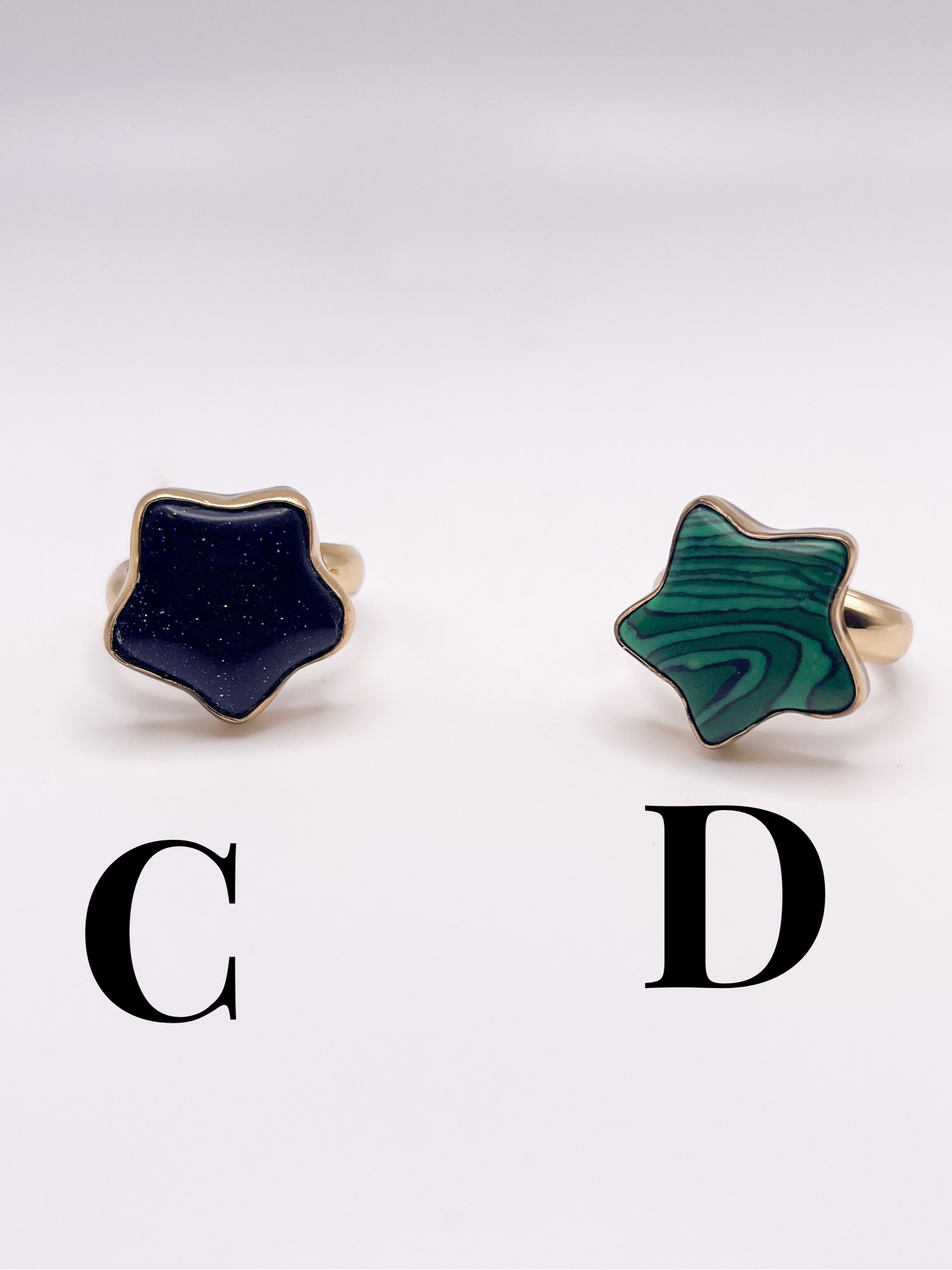 Goldstone and Green Quartz Star Adjustable Rings-Alchemia