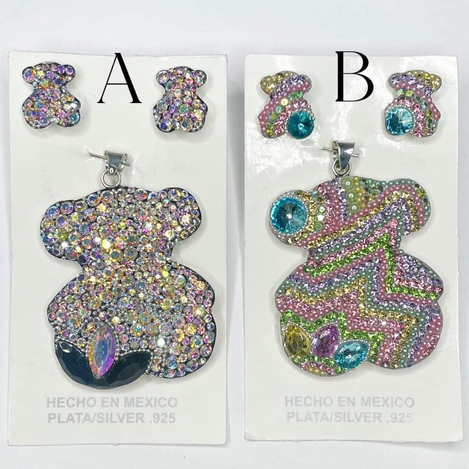 Mosaic Teddy Bear Set-Slid Sterling Silver