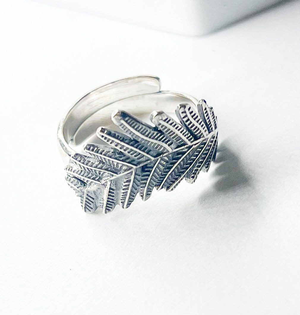 Band Style Leaf Adjustable Ring-Solid Sterling Silver