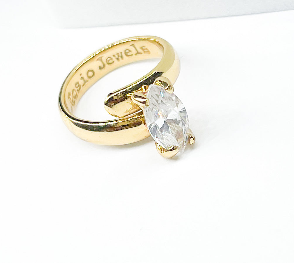 Dainty Marquee Flashy CZ Cut Prong Ste Ring-Alchemia
