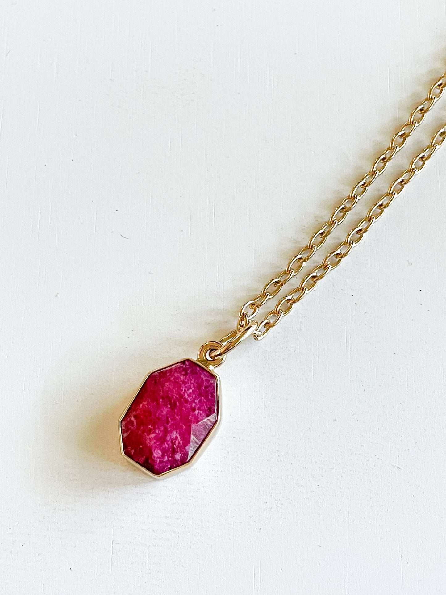 Ruby Quartz Octagon Pendant-Alchemia