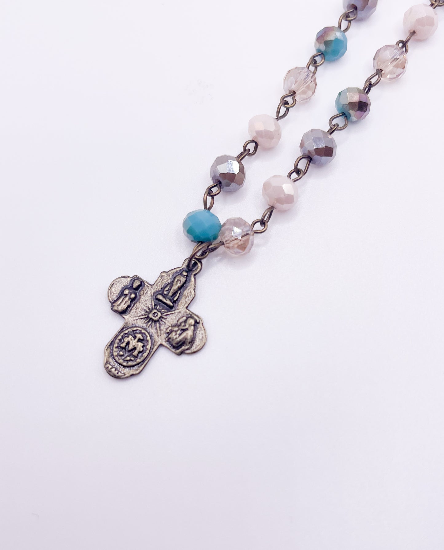 Turquoise & Pearl & Treated Crystal Necklace - Dainty Grunge