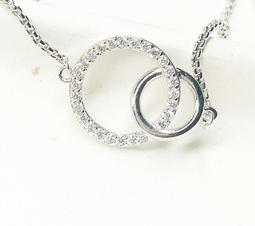 Double Circle CZ Bolo Bracelet-Rhodium