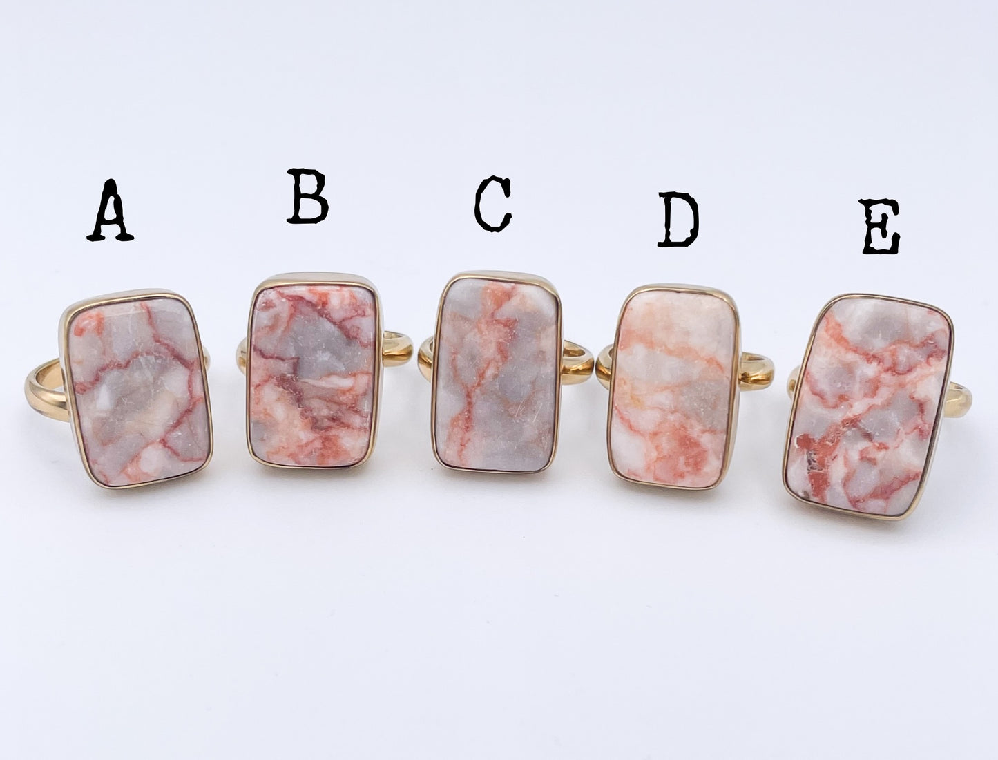Peachy Orange Agate Rectangle Adjustable Ring - Alchemia
