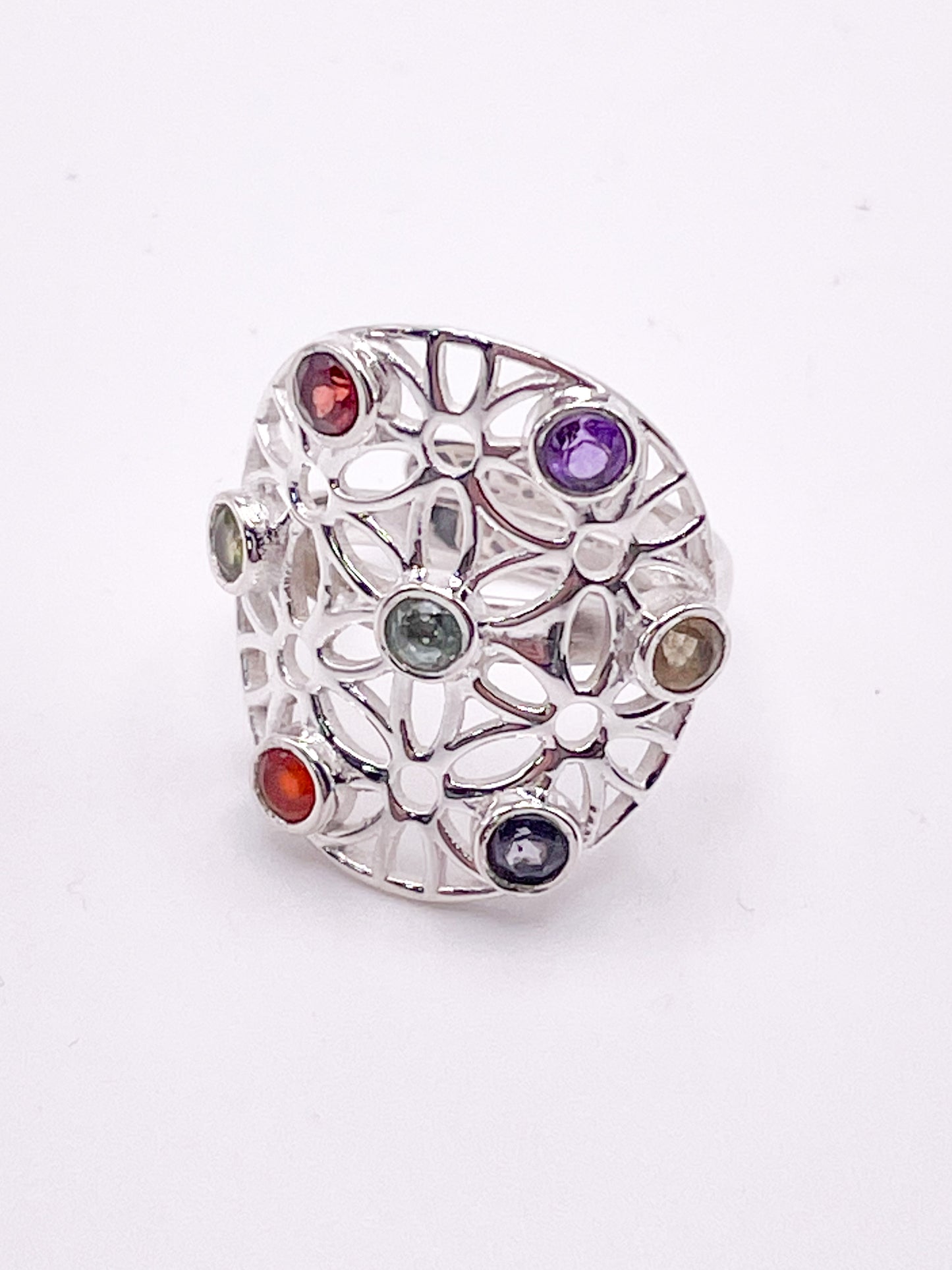 Multi Stone Silver Ring-Solid Sterling Silver