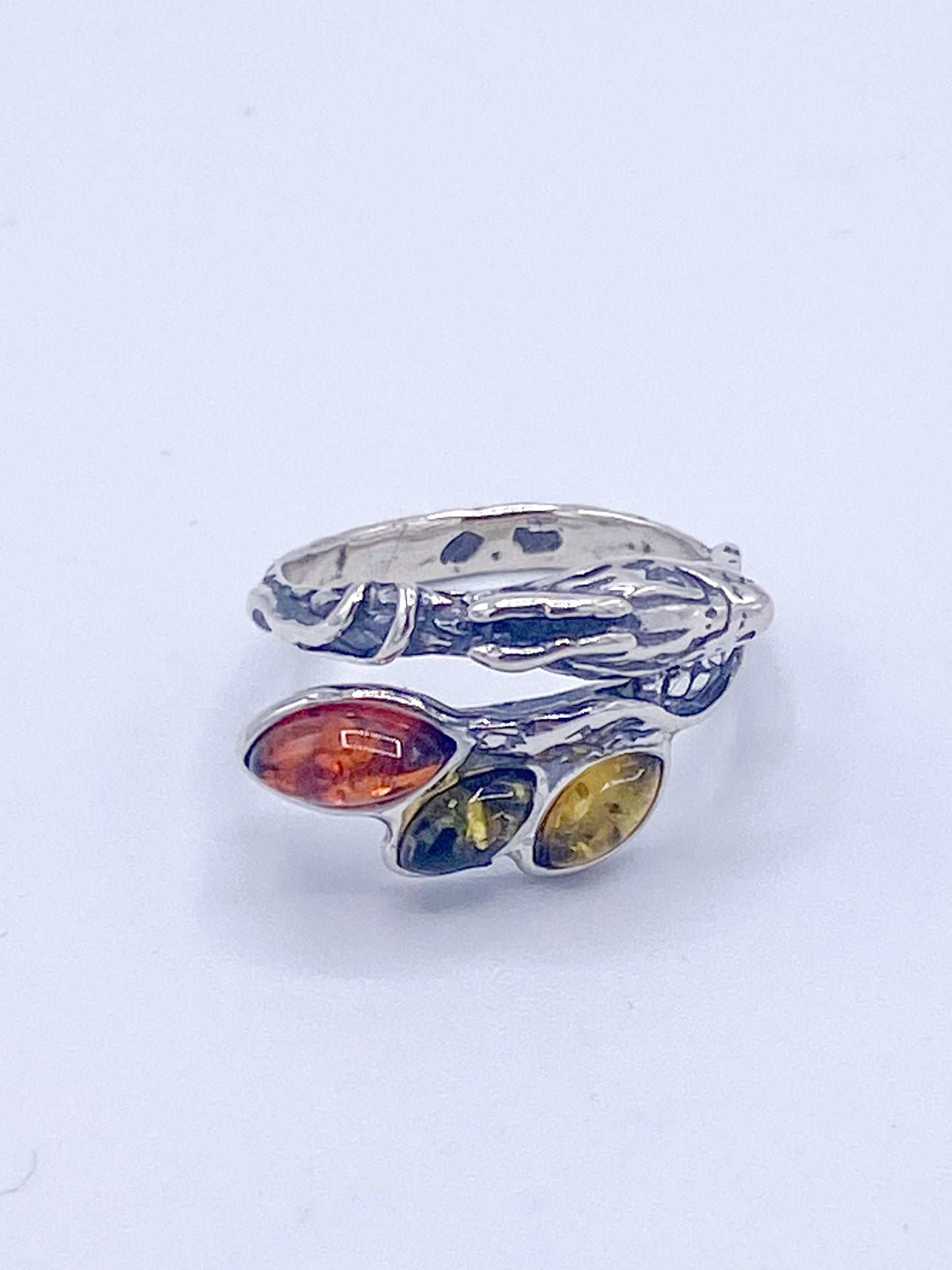 Dragon Amber Bypass Ring-Solid Sterling Silver