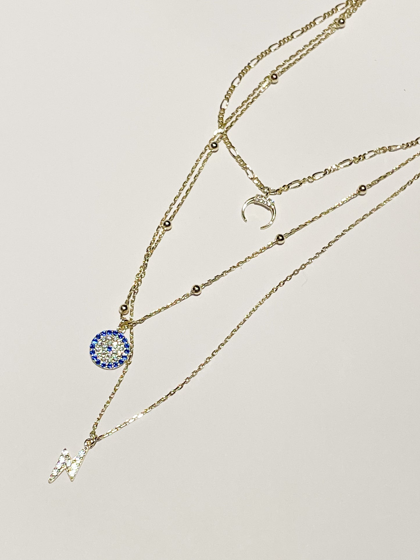Tripple Layered Necklace W Lightning Bult-Solid Sterling Silver