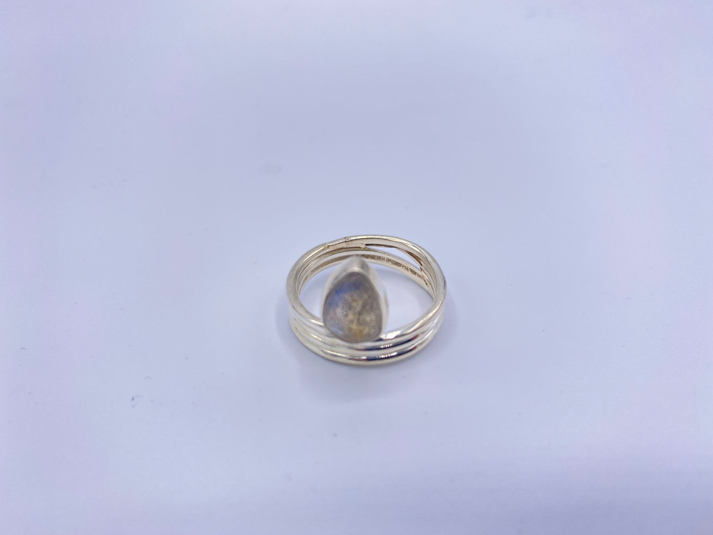 Labradorite Dainty Double Band Adjustable Ring - Solid Sterling Silver