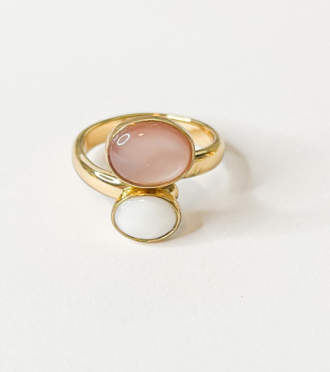 Mother of Pearl and White Agate Bypass Adjustable Ring- Alchemia