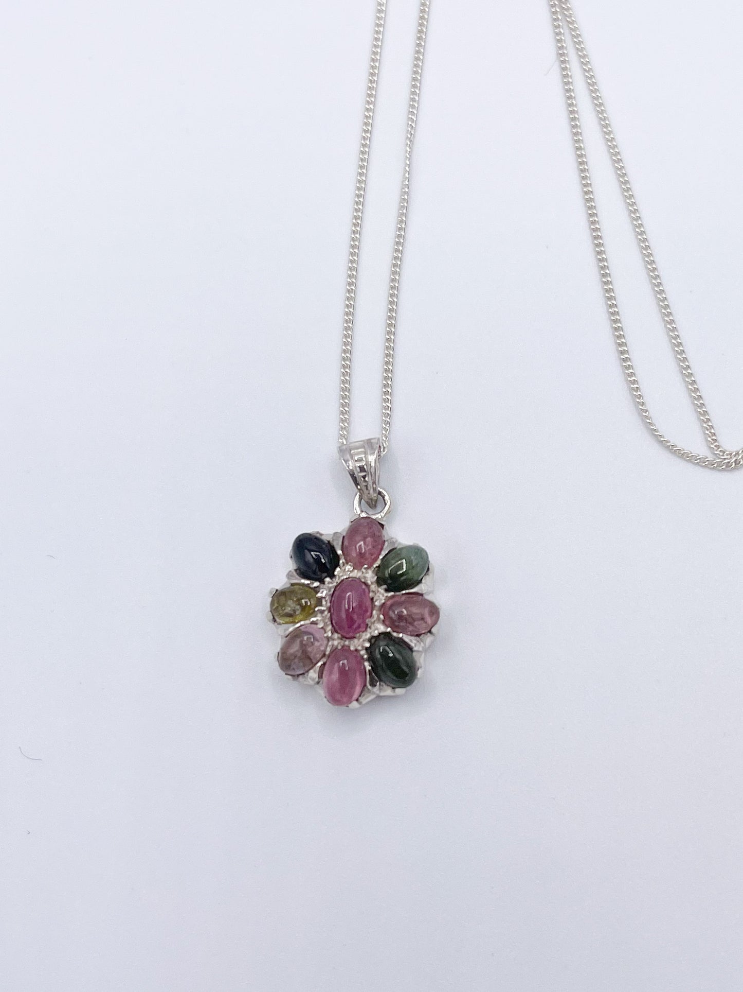 Tourmaline Flower Pendant-Solid Sterling Silver