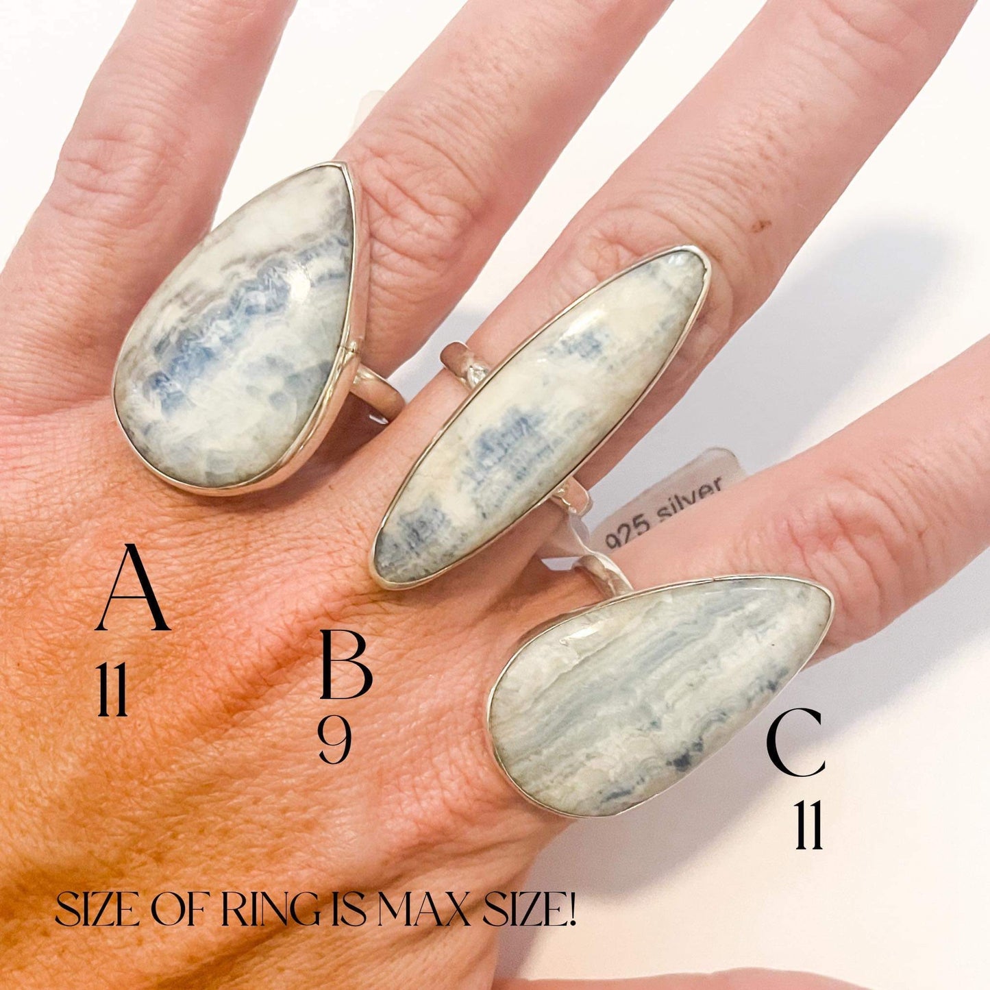 Blue Calcite Freeform Sized Ring- Solid Sterling Silver