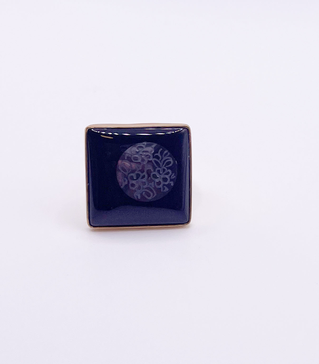 Black Onyx & Hematite Square Adjustable Ring-Alchemia