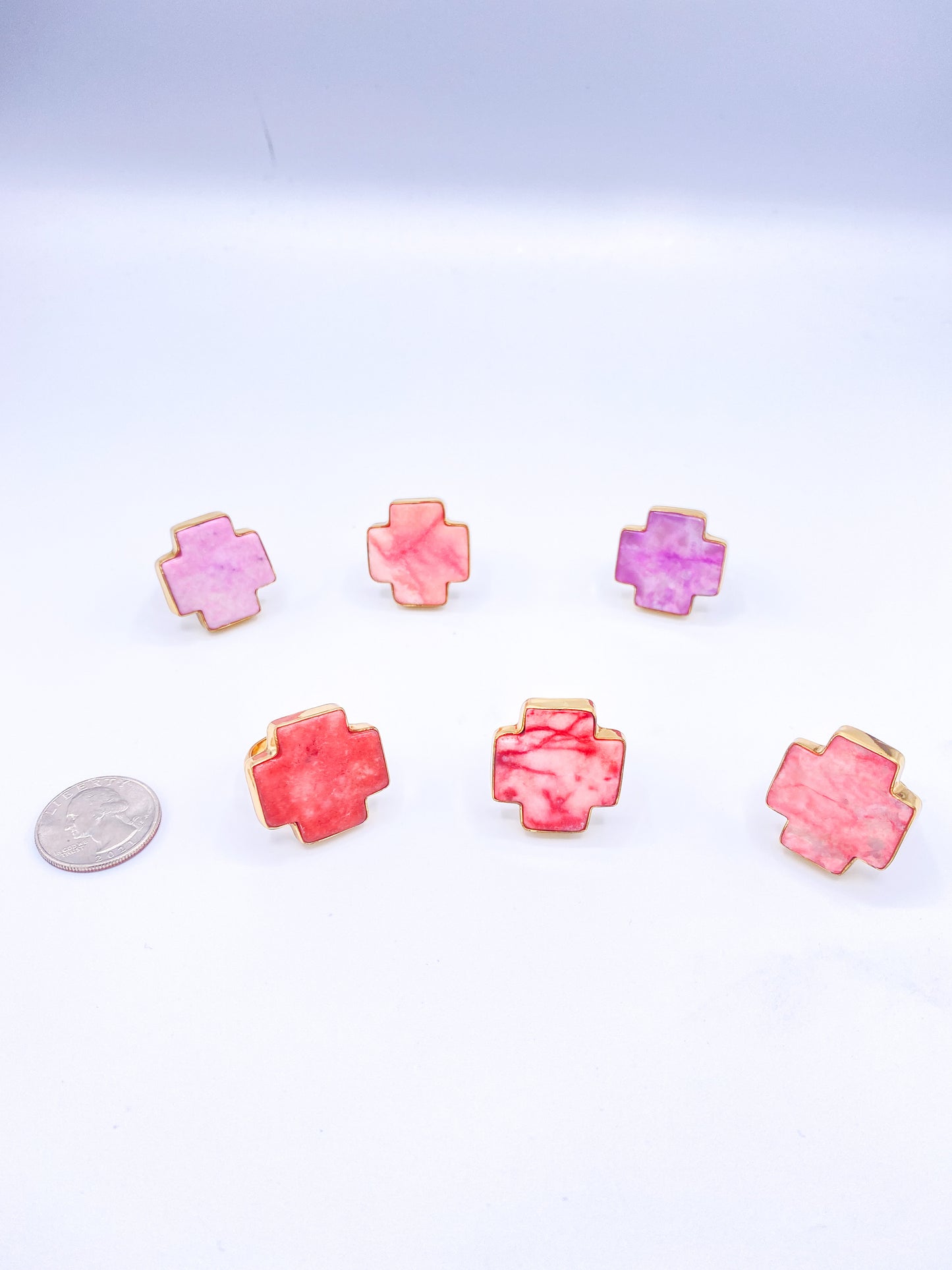 Cherry Quartz Cross Adjustable Ring-Alchemia