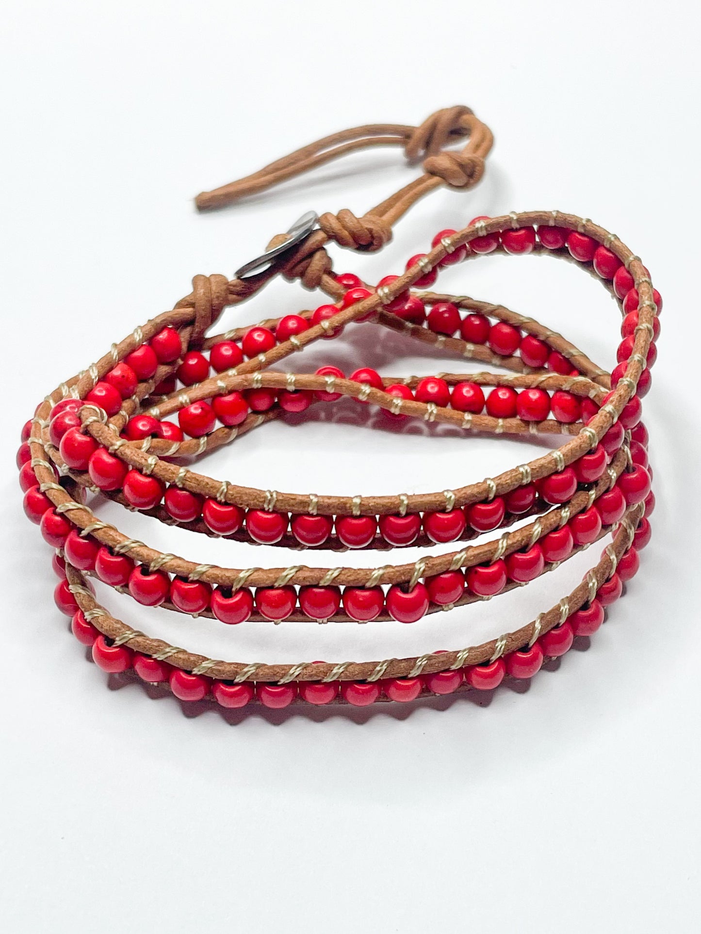 Red Jasper Super Long Leather Wrap - 107