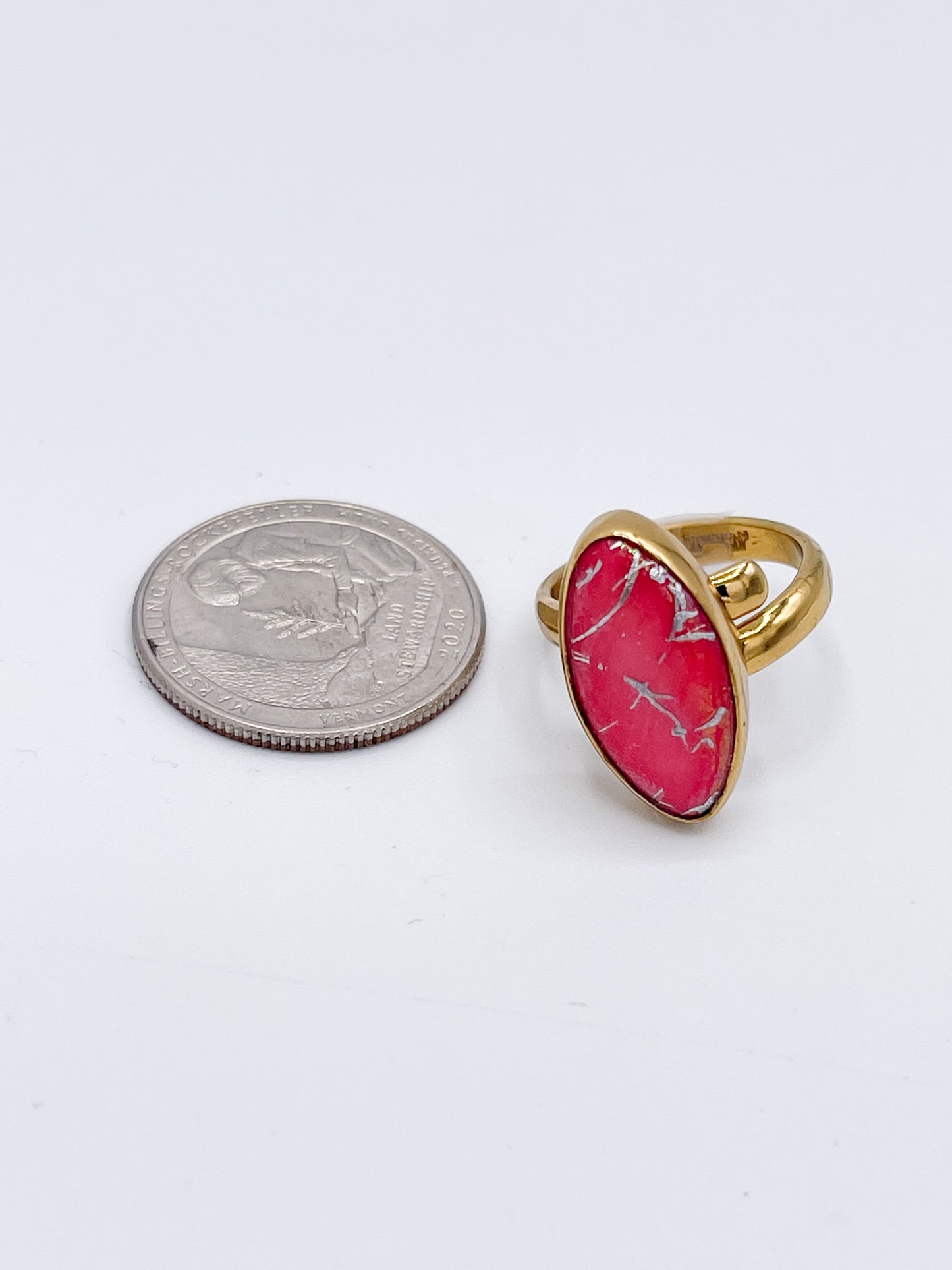 Pink Opal Silver Marbled Oval Adjustable Ring-Alchemia