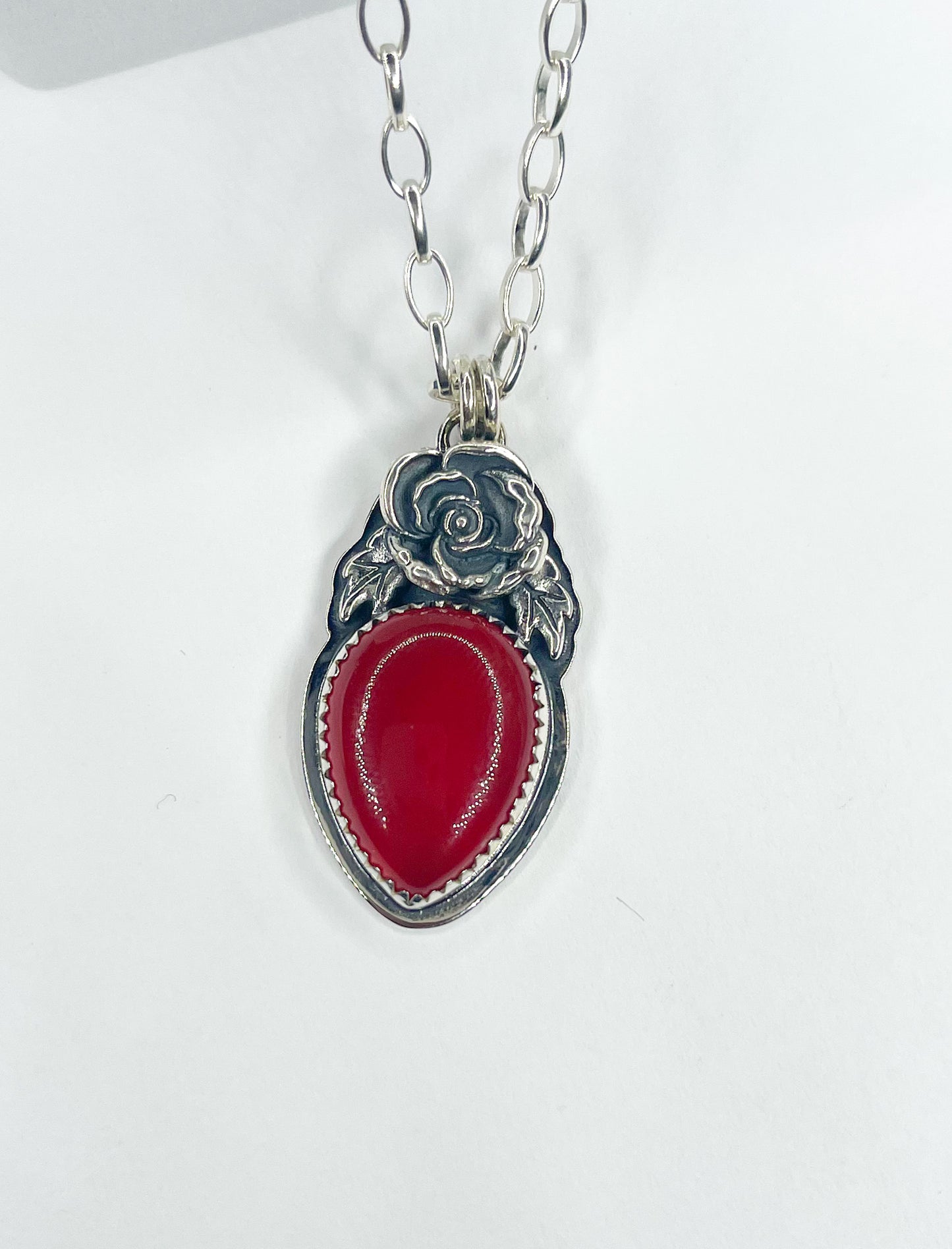 Orange Carnelian Rose Drop Pendant-Solid Sterling Silver