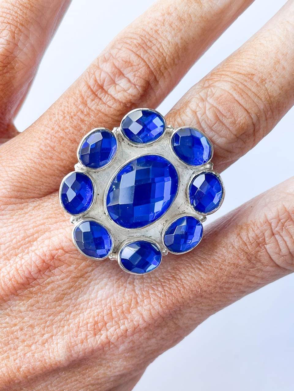 Aqua Mystical Glass Adjustable Ring-Solid Sterling Silver