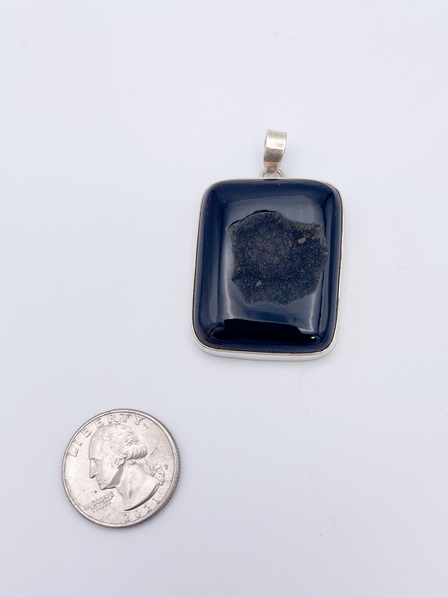 Black Druzy Pendant-Solid Sterling Silver