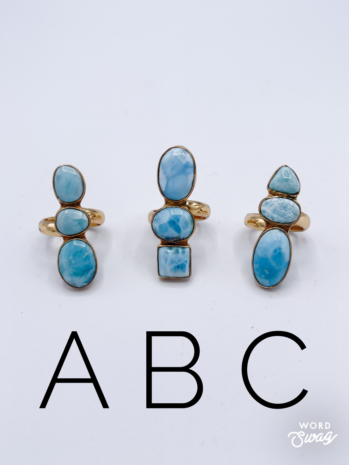 Larimar 3 stone Ring -Alchemia