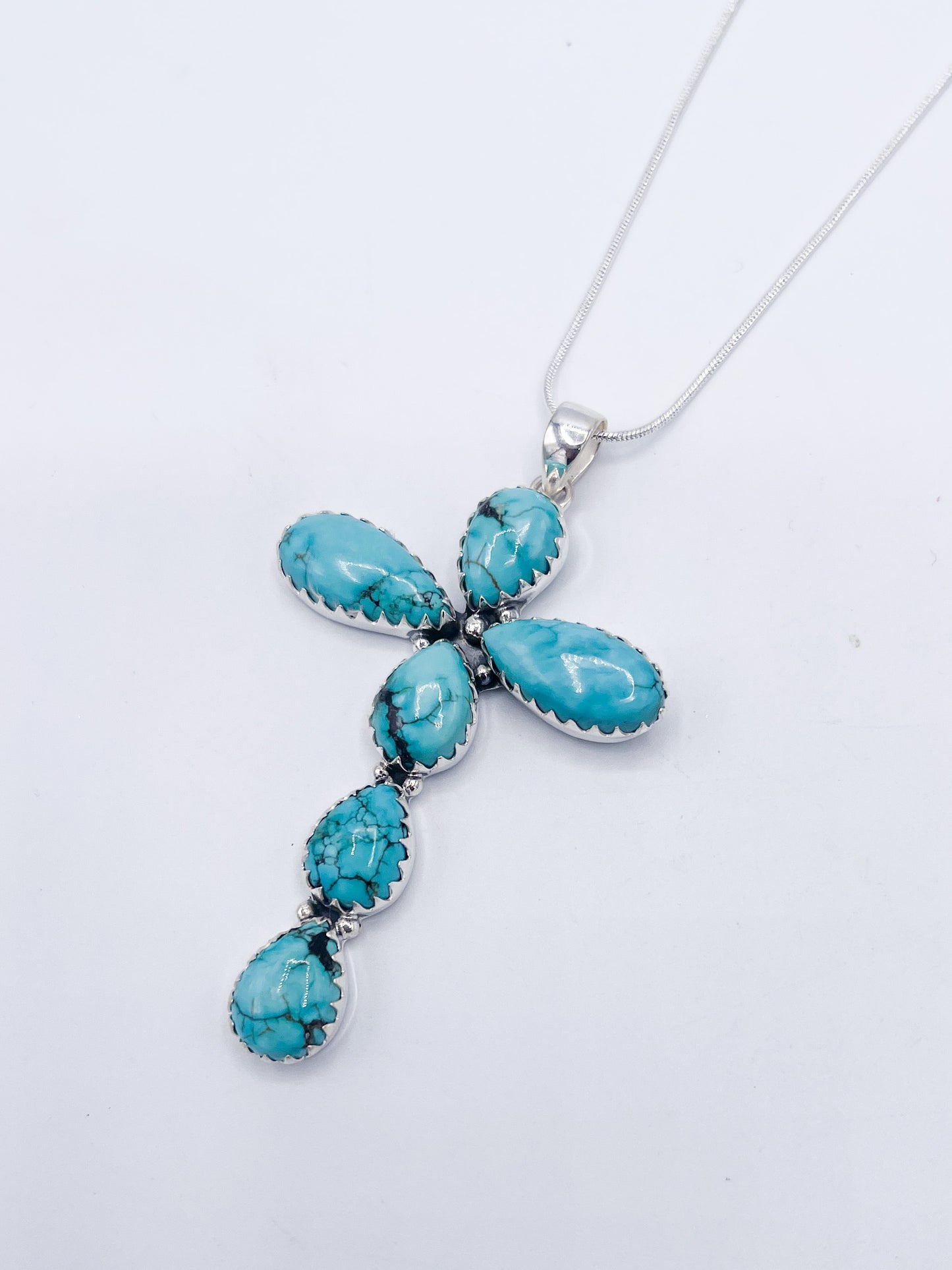 Turquoise Cross Pendant-Solid Sterling Silver