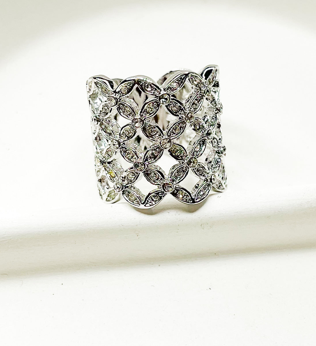 Finger Trap Band CZ Sized Ring-Rhodium