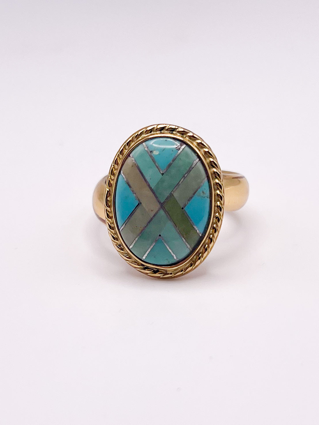 Turquoise Mosaic Braid Adjustable Ring-Alchemia