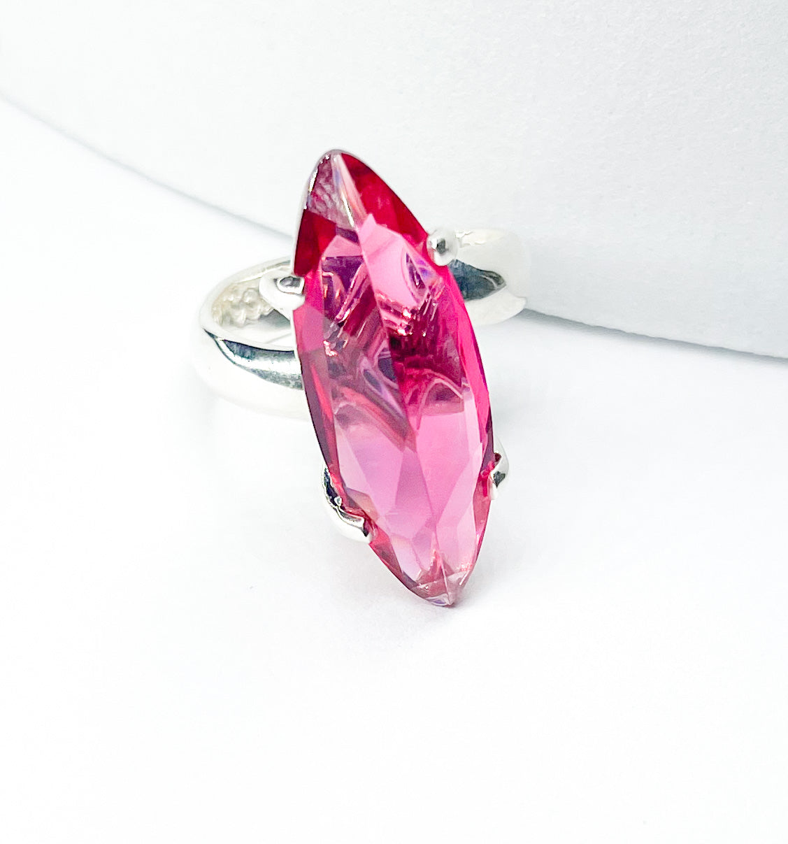 Pink Cz Prong Set Ring-Solid Sterling Silver
