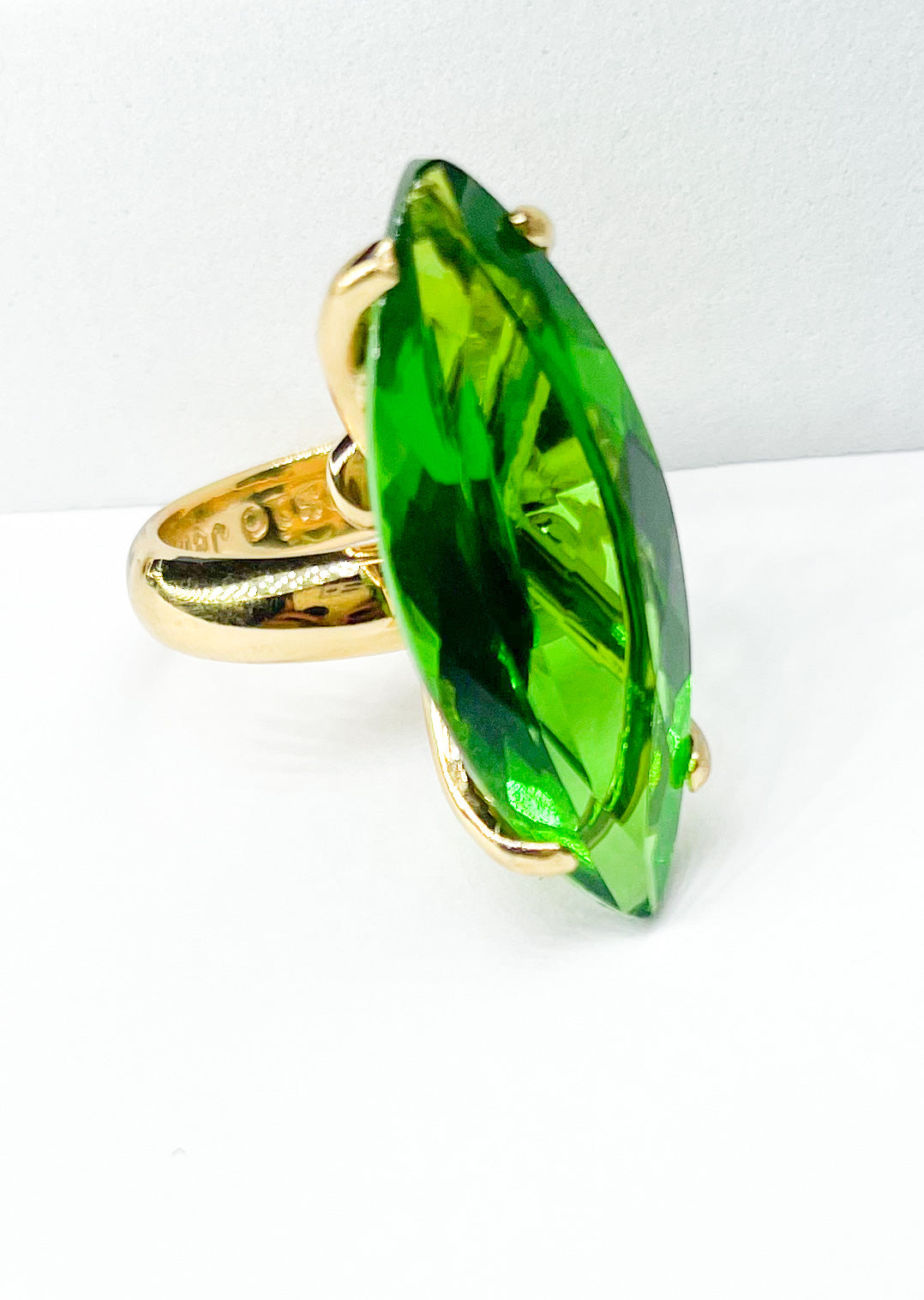 Green Nano Marquee Cut Prong Set Ring-Alchemia