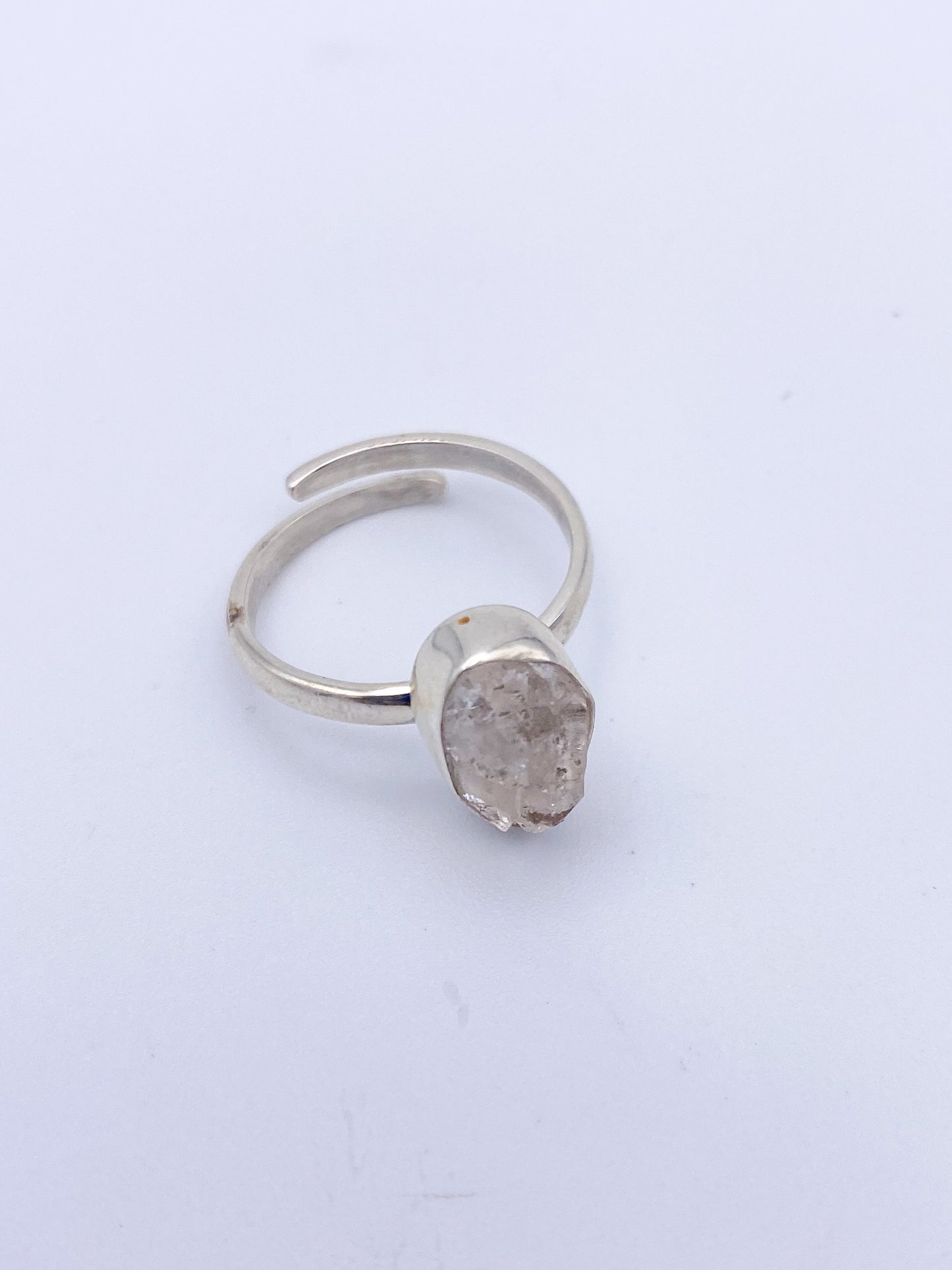 Freeform Dainty Herkimer Diamond Adjustable Ring-Solid Sterling Silver
