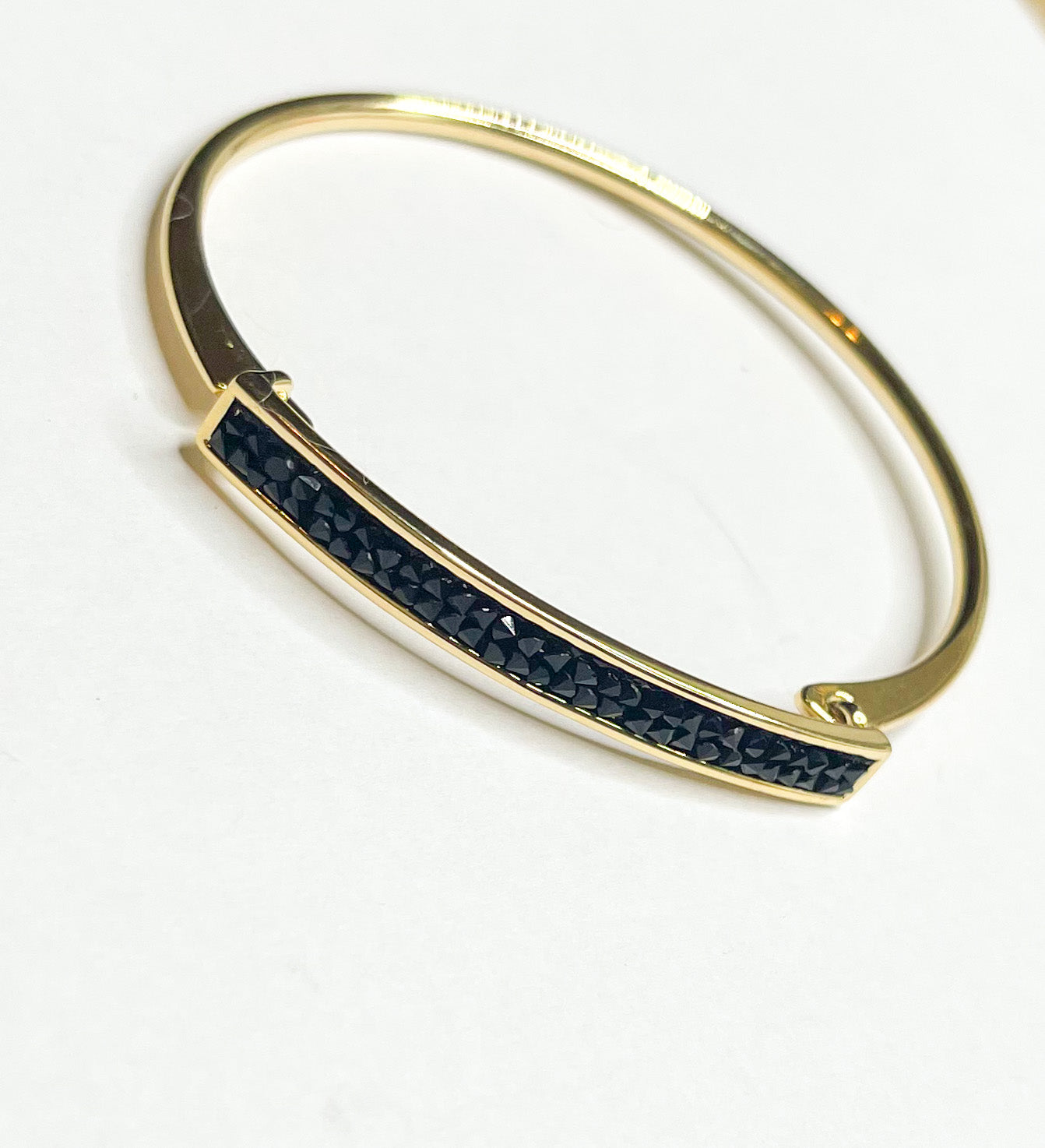 Black Crystal Bangle - 18k Gold Filled