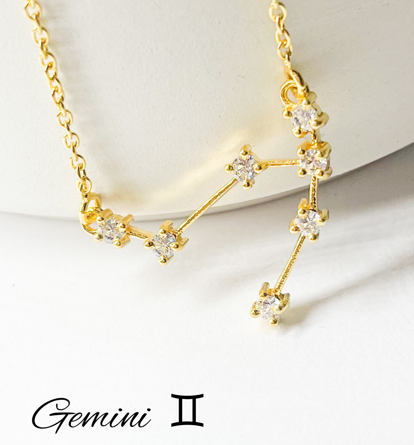 Gemini Zodiac Necklace-Gold Constellation