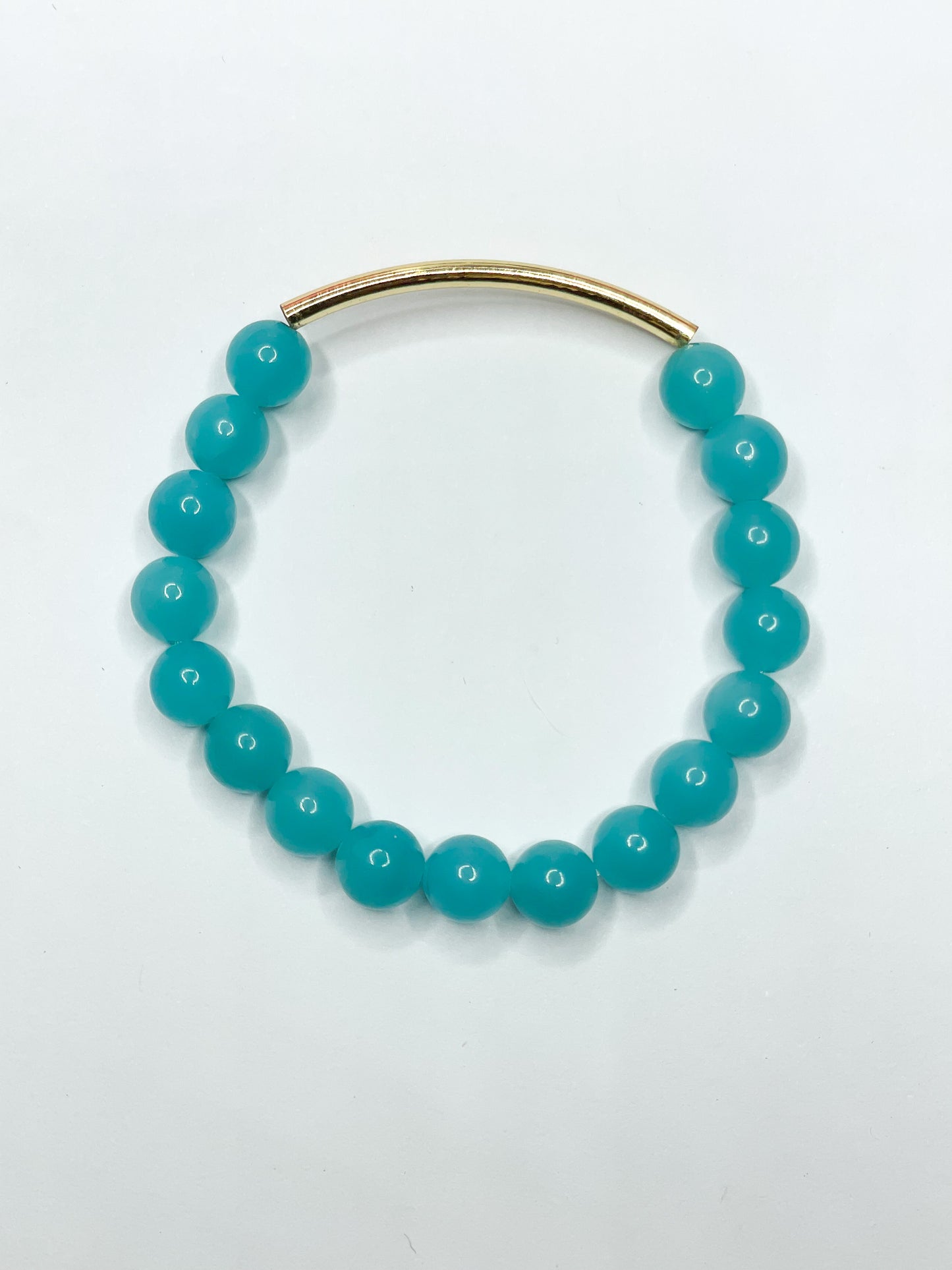 Bright Blue Agate Gold Bar Stretch Bracelet - 129