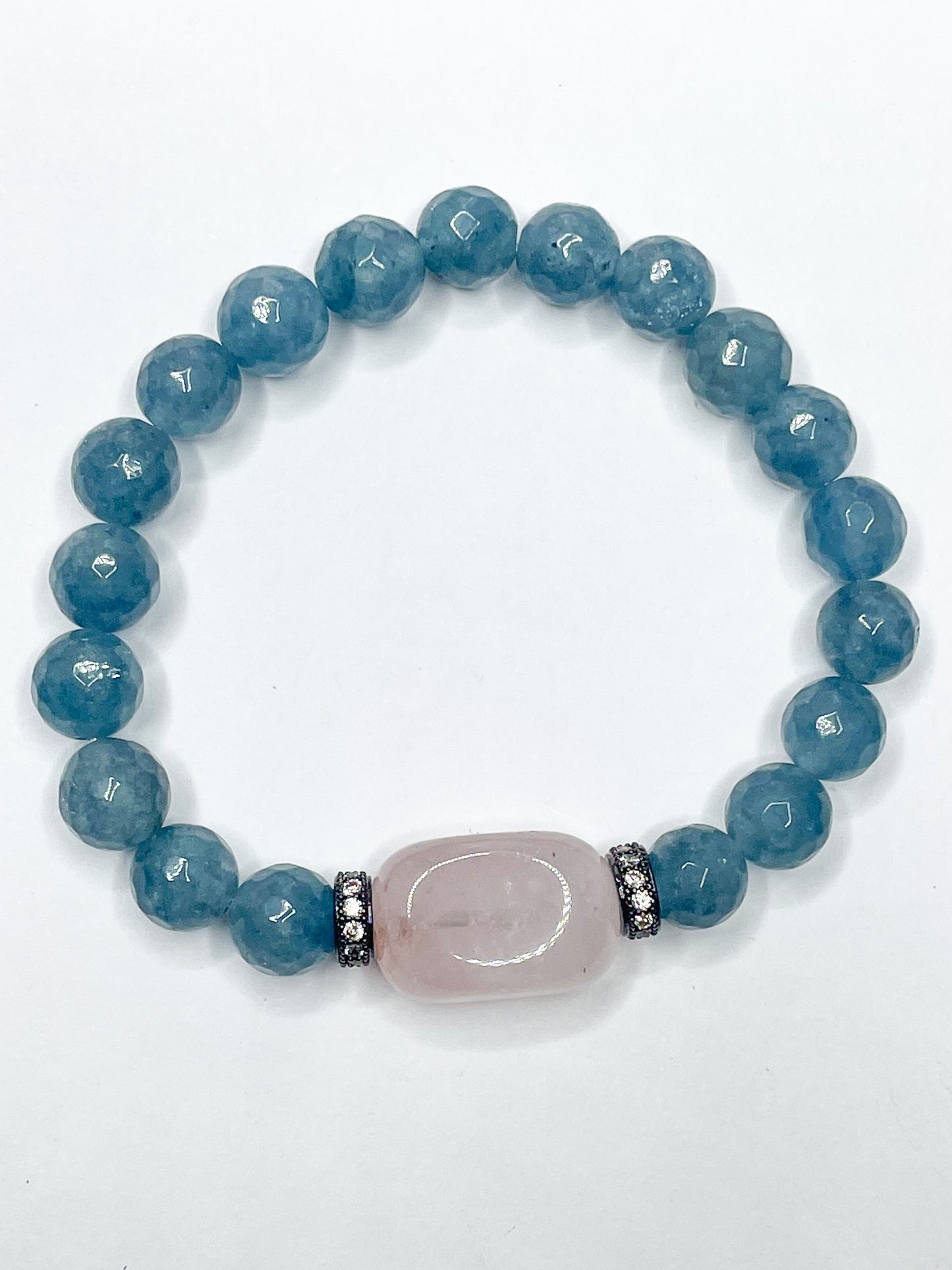 Teal Blue Agate w/ Quartz Stretch Bracelet - 122