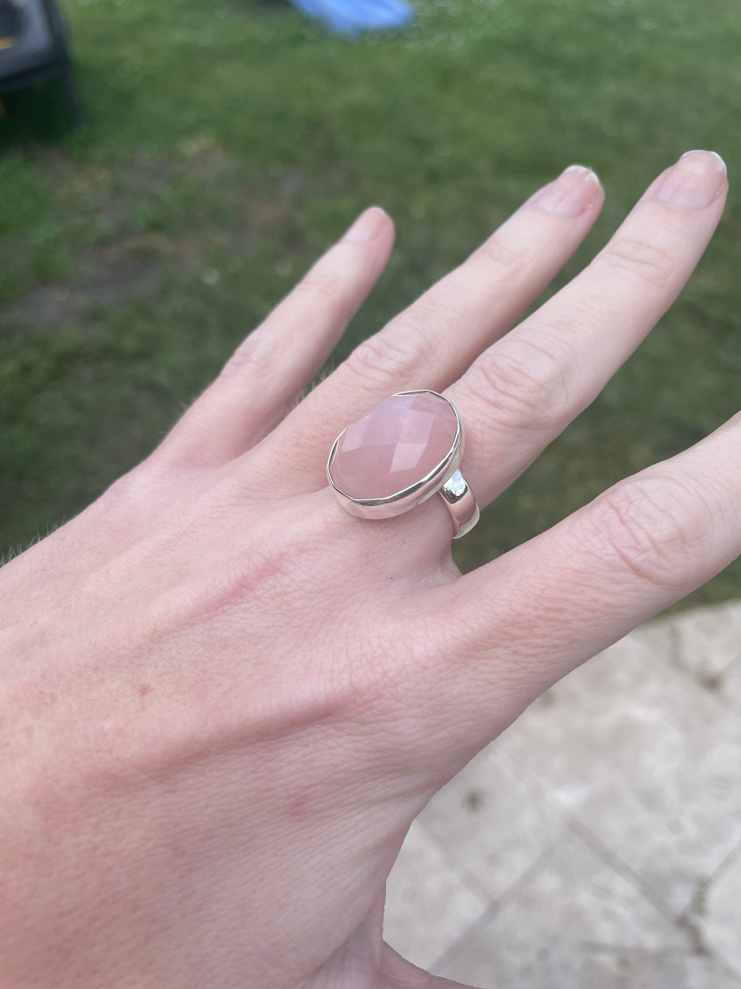 Faceted Rose Quartz Ring - Solid Sterling Silver