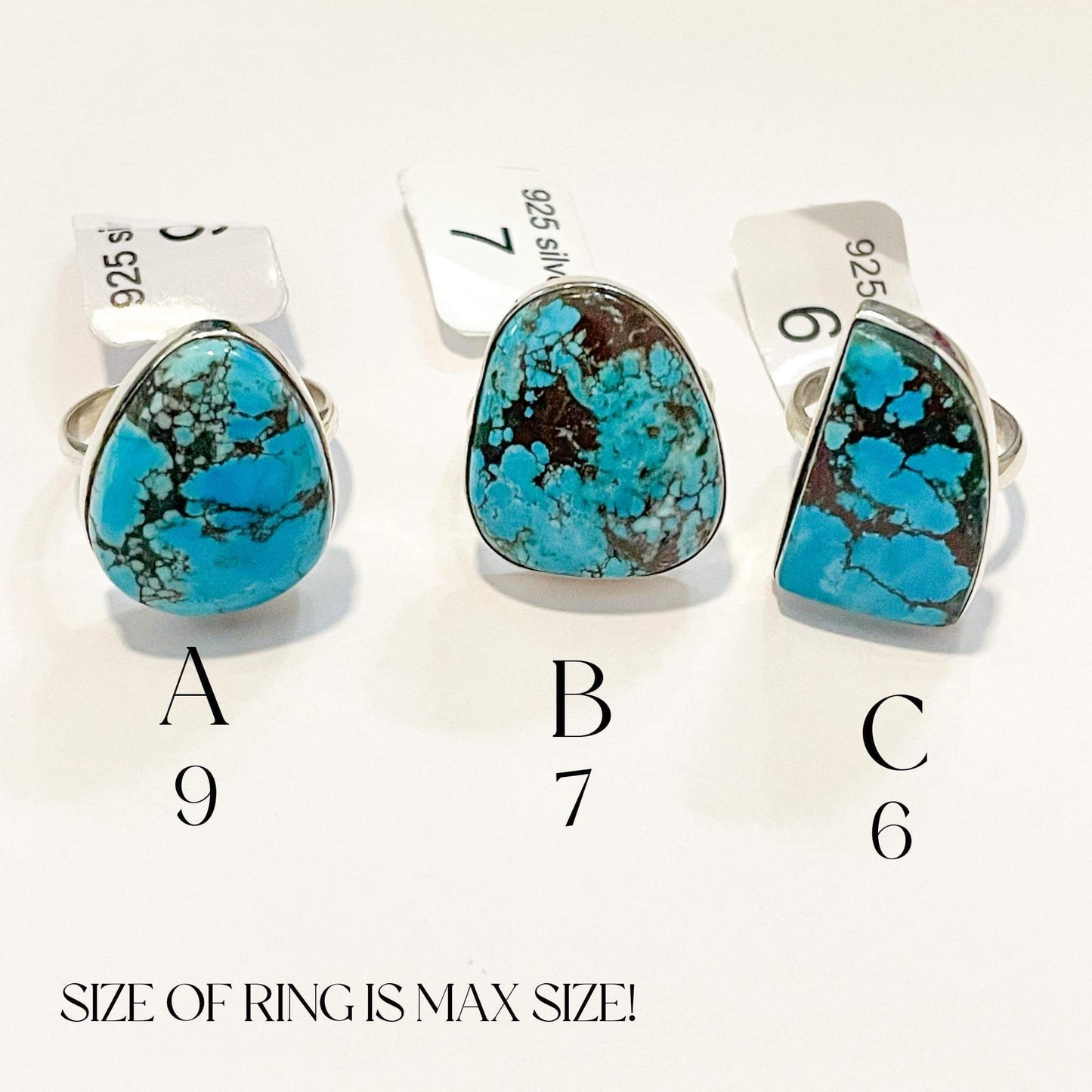 Turquoise Sized Ring - Solid Sterling Silver