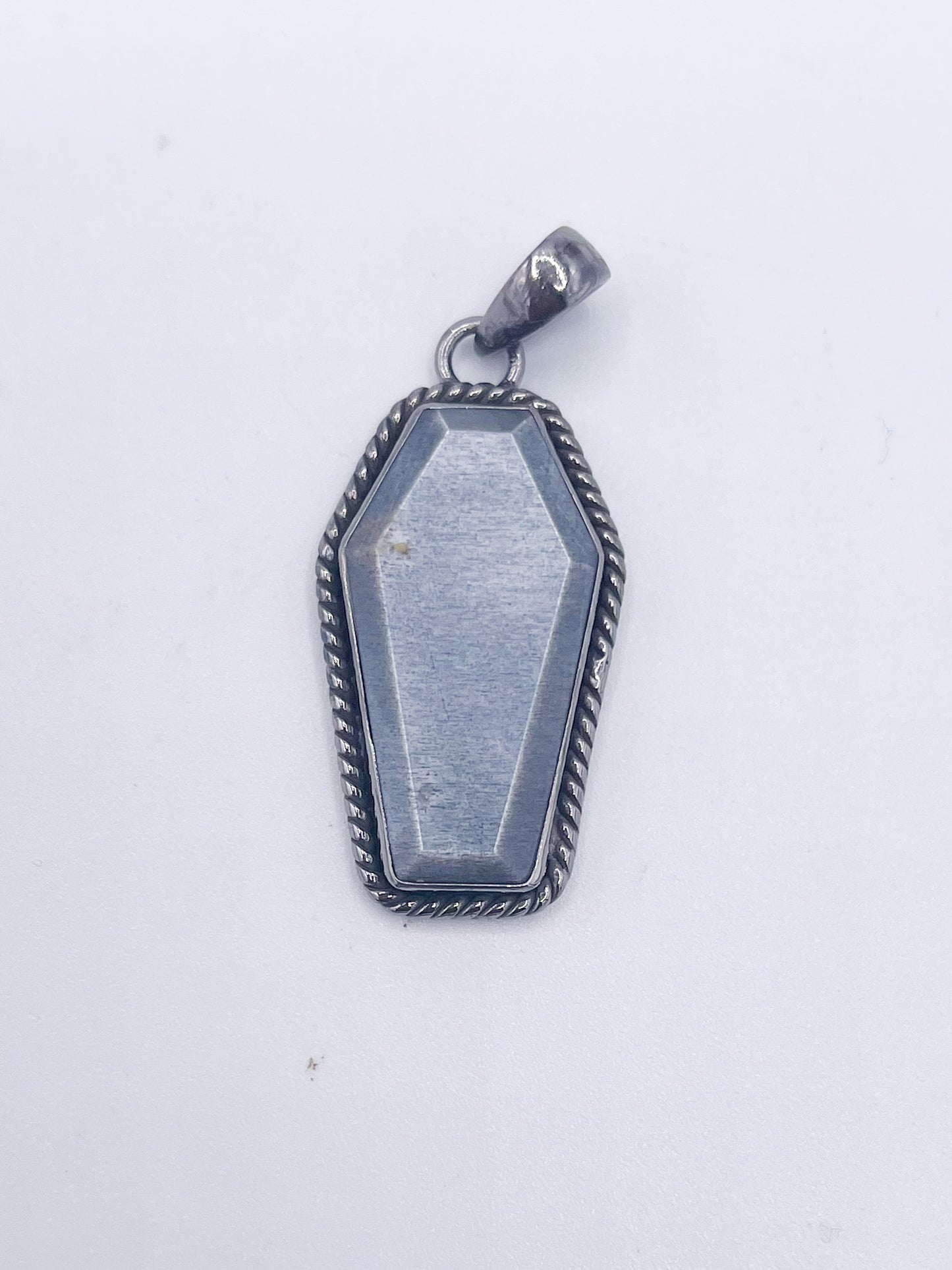 Grey Moonstone Coffin W Rope Pendant-Solid Sterling Silver