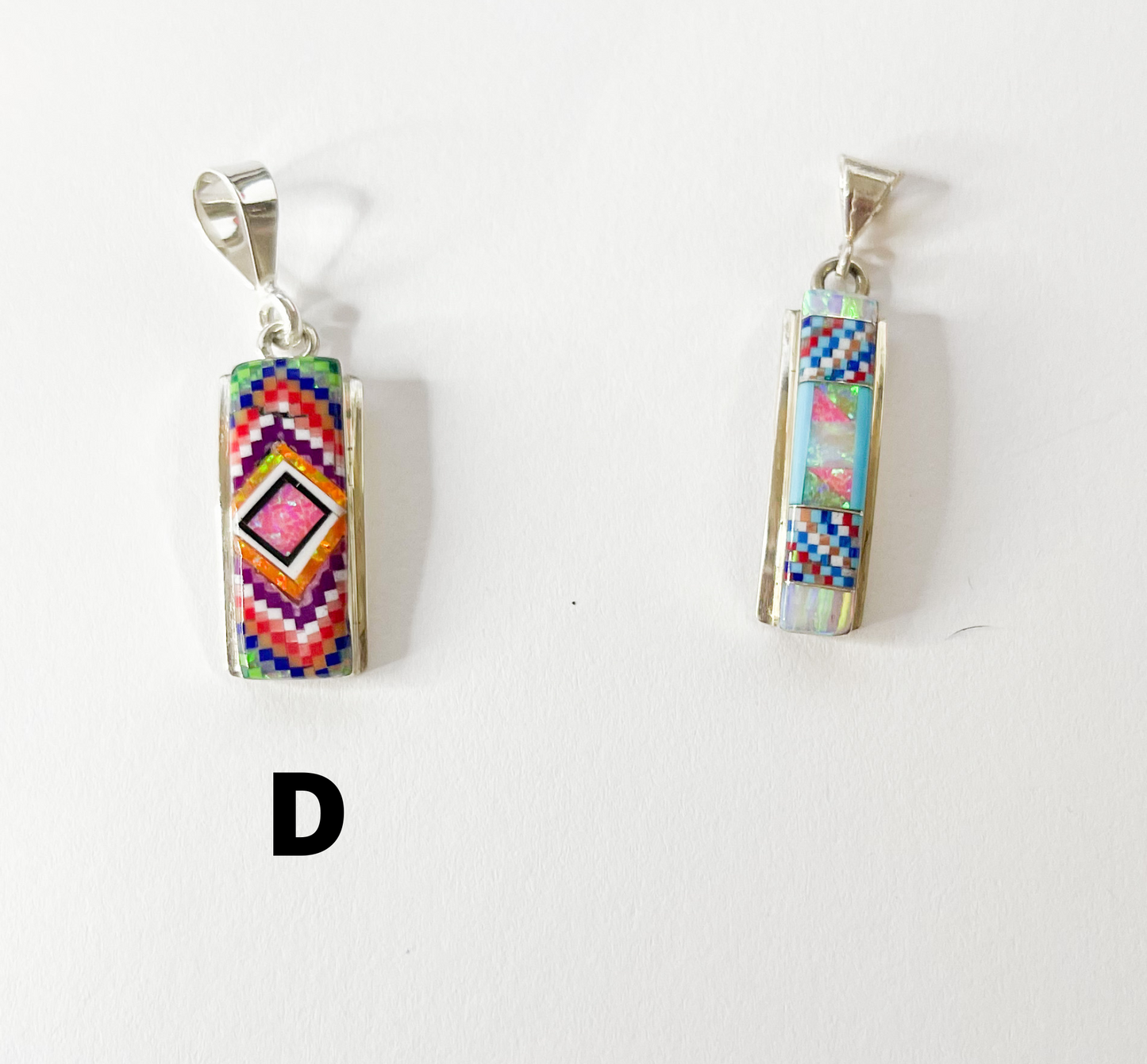 Inlay Rectangle Pendant with Border-Solid Sterling Silver