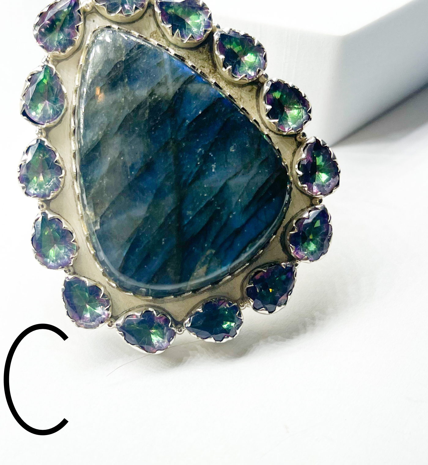 Sterling Silver Labradorite and Mystic Quartz Statement Ring