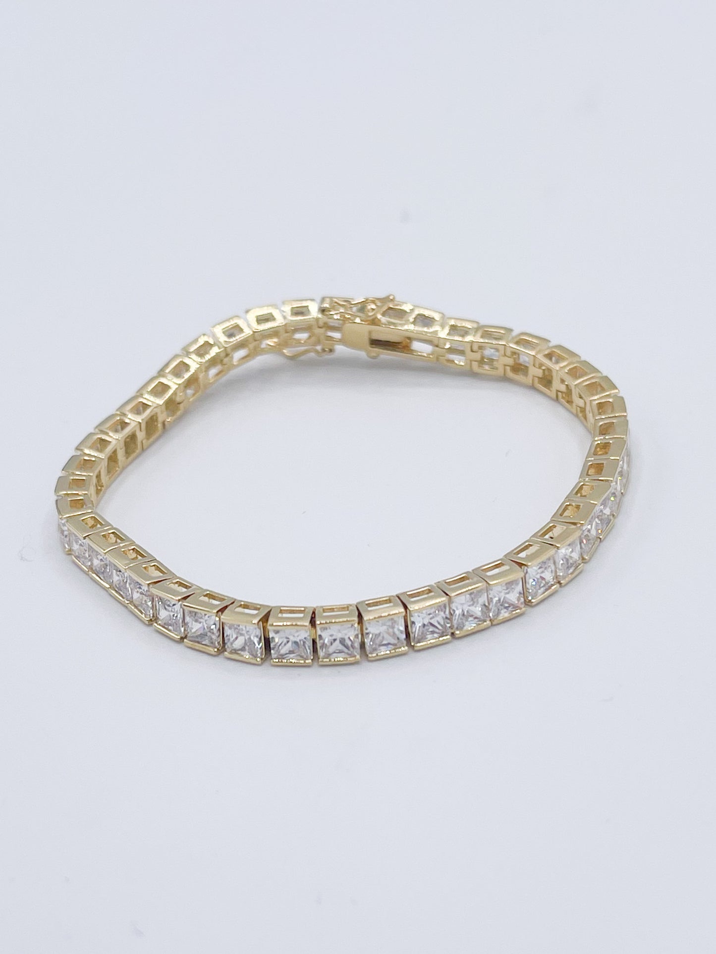 CZ Square Bracelet-18k Gold Plate