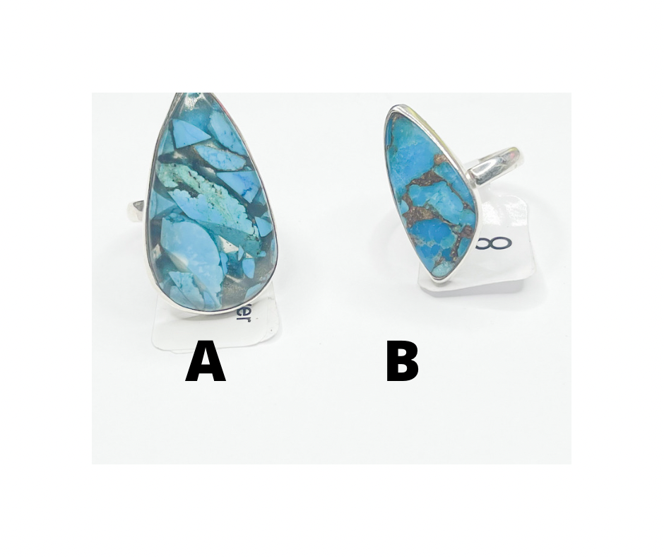 Copper Infused Turquoise Sized Ring - Solid Sterling Silver