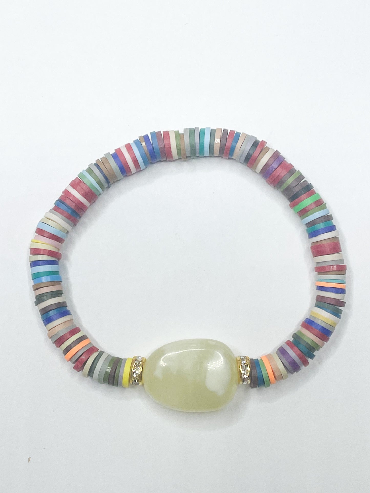 Prehnite & Rainbow Rubber Stretch Bracelet - 169