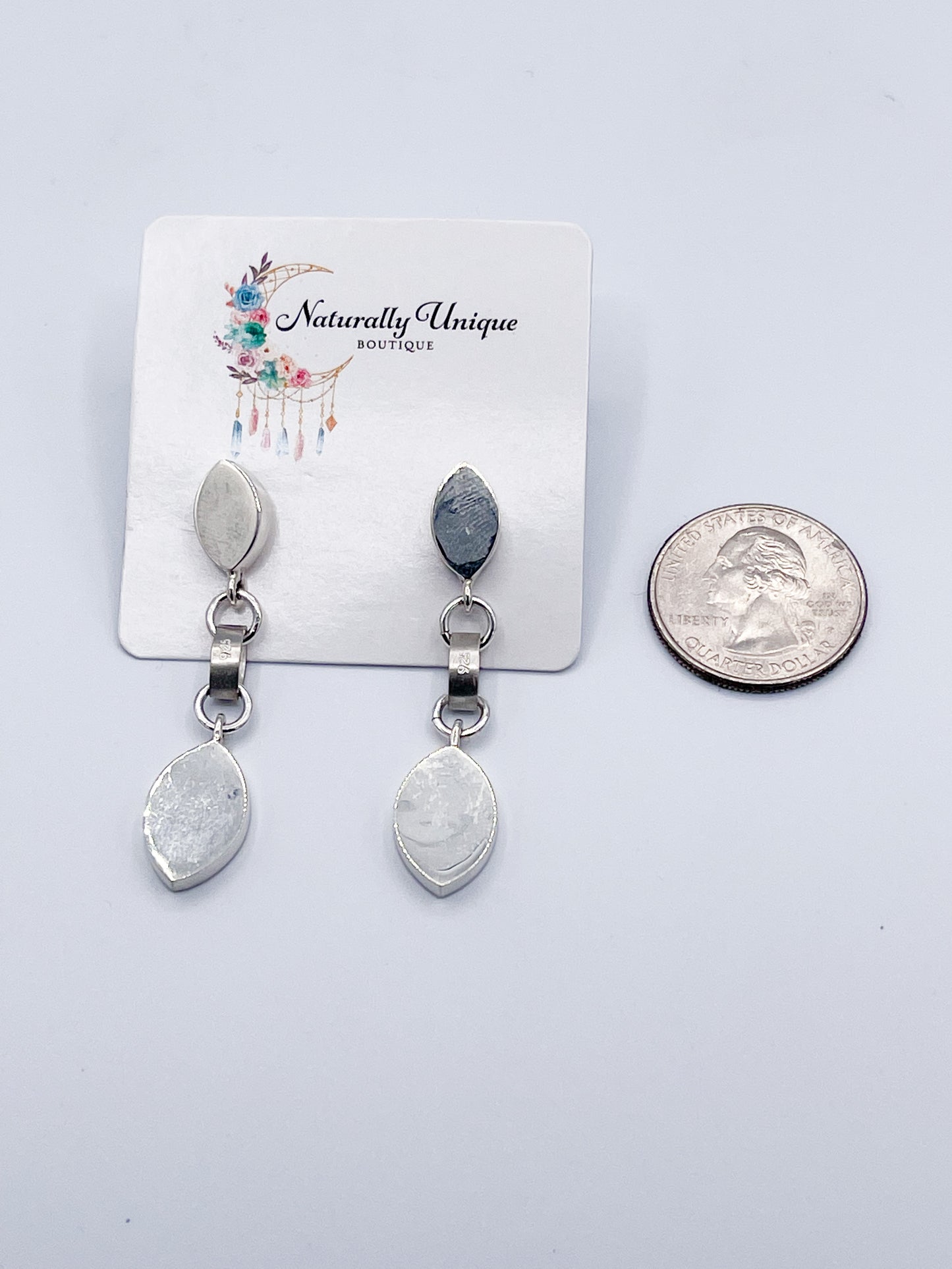Marquis Patterned Dangles - Solid Sterling Silver