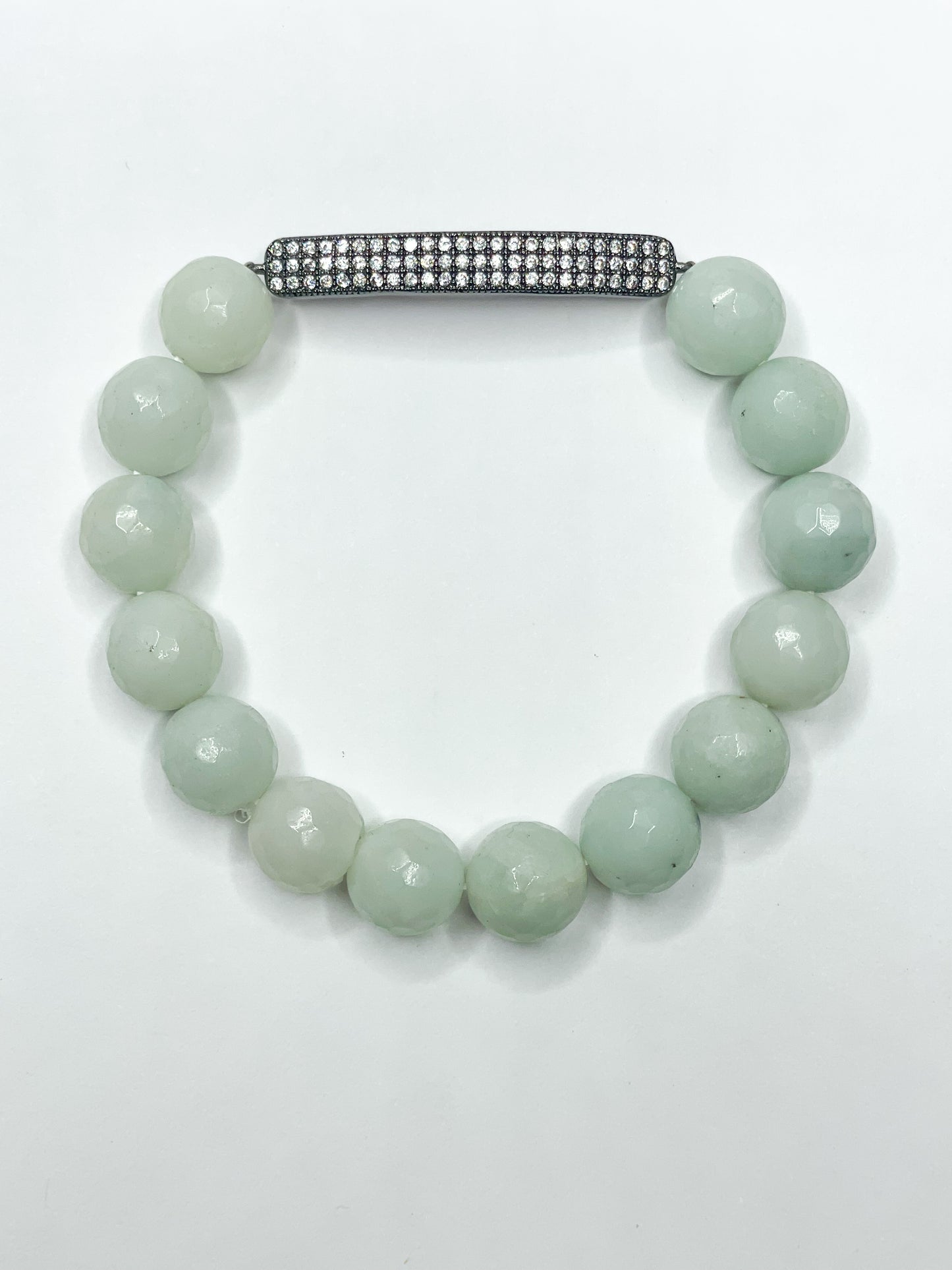 Amazonite with CZ Bar Stretch Bracelet - 137