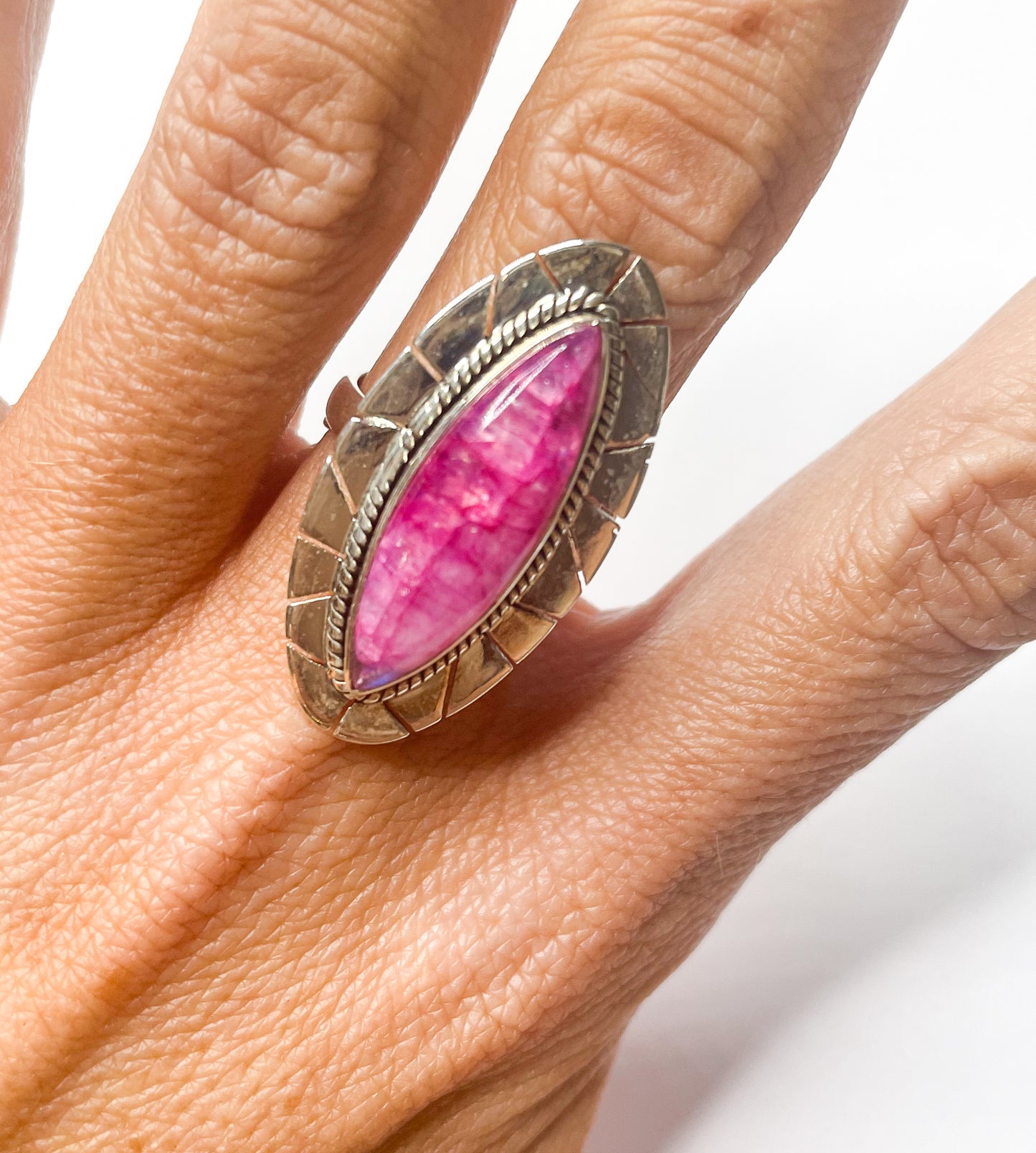 Pink Moonstone with Detailed Edge-Solid Sterling Silver